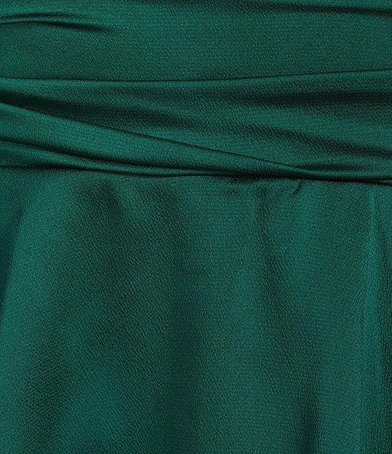 B. Darlin Halter V-Neck Ruched Waist Layered Skirt Bubble Satin Dress Product Image