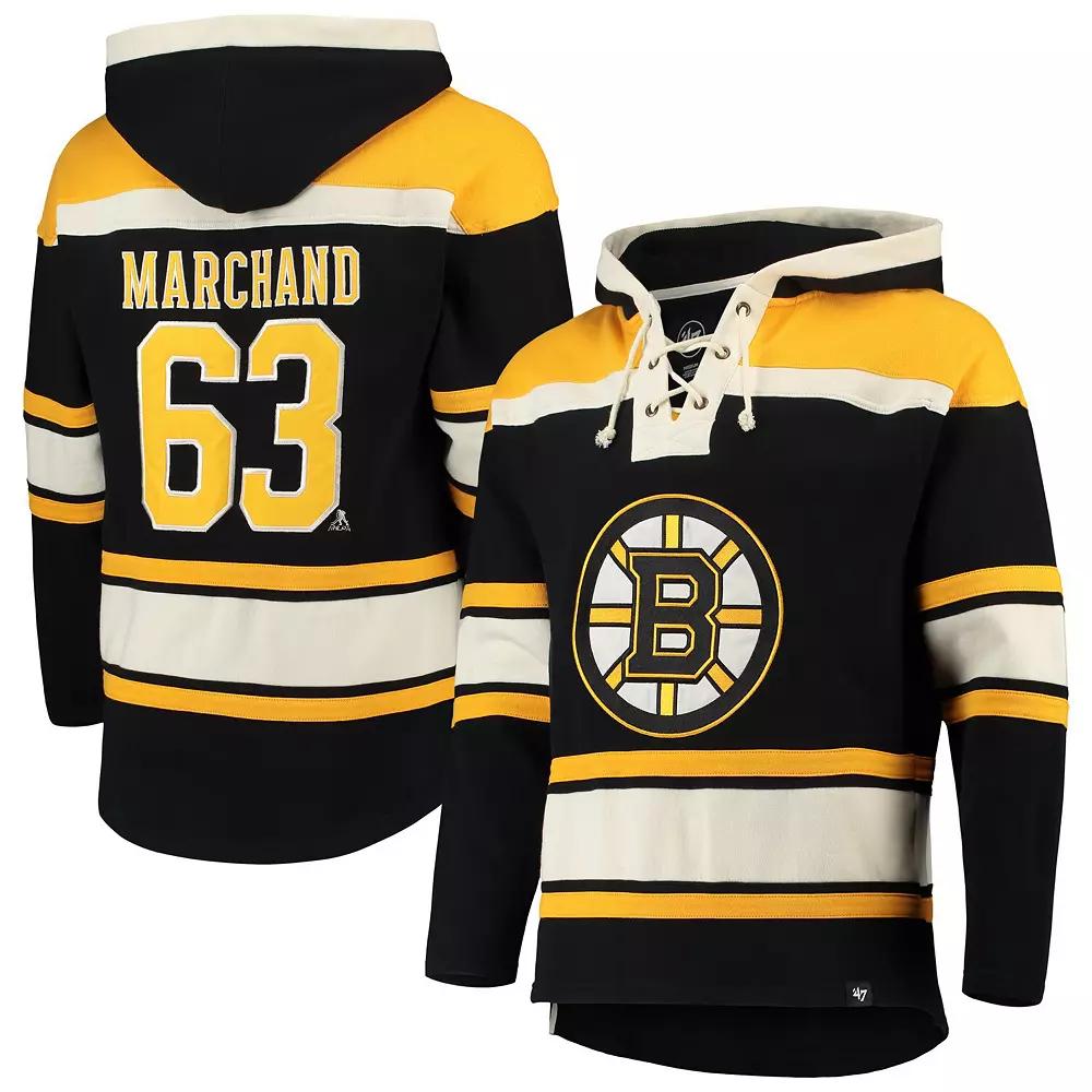 Men's '47 Brad Marchand Black Boston Bruins Player Lacer Pullover Hoodie, Size: XL Product Image