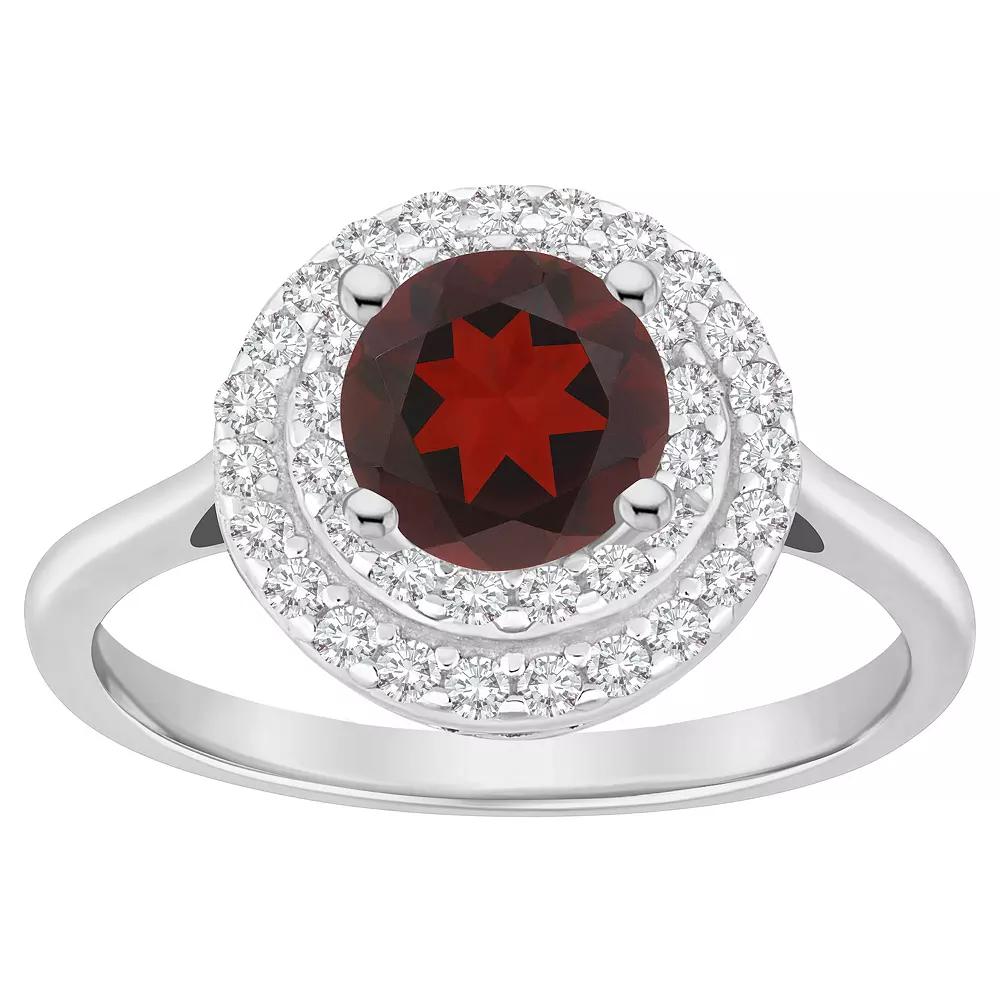 Celebration Gems Sterling Silver Round-Cut Swiss Blue Topaz & White Topaz Double Halo Ring, Women's,  Product Image