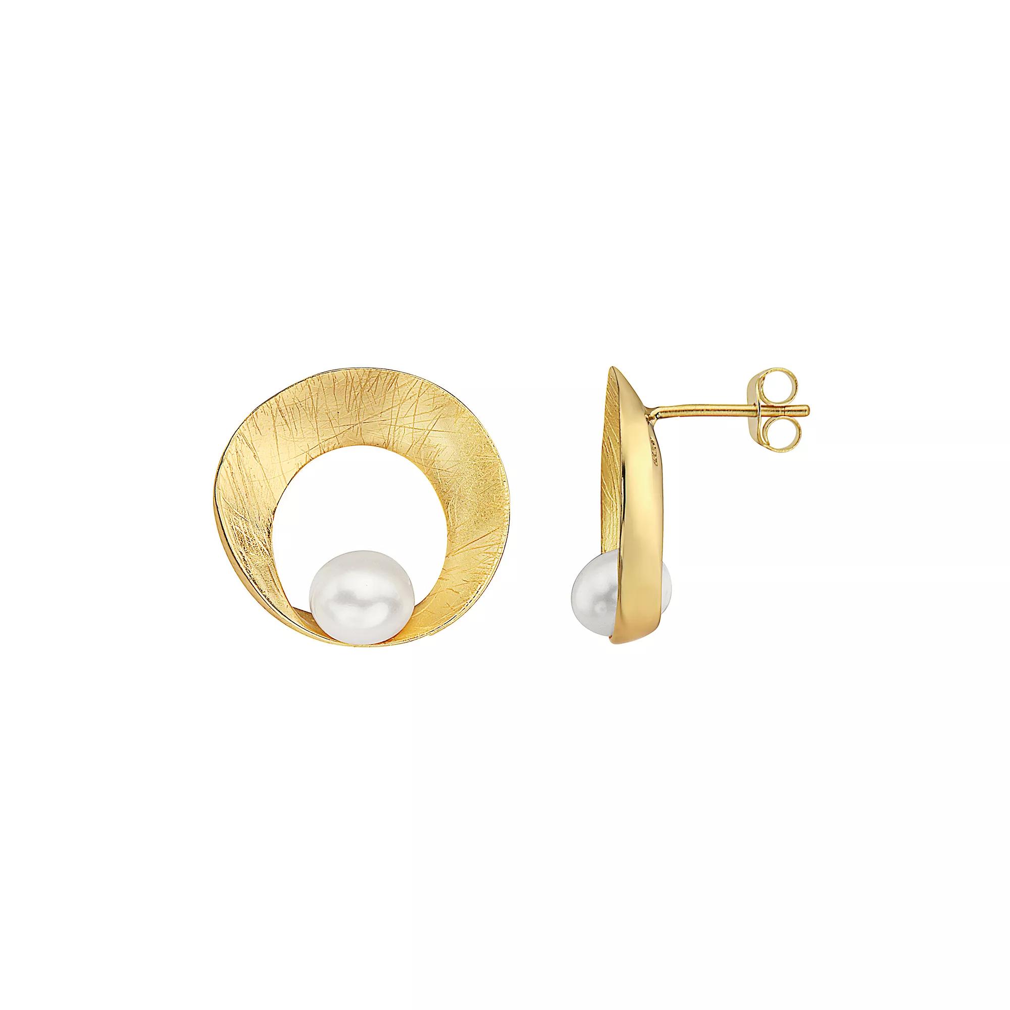 14k Gold Over Sterling Silver Freshwater Cultured Pearl Round Stud Earrings, Womens, Gold Tone Product Image