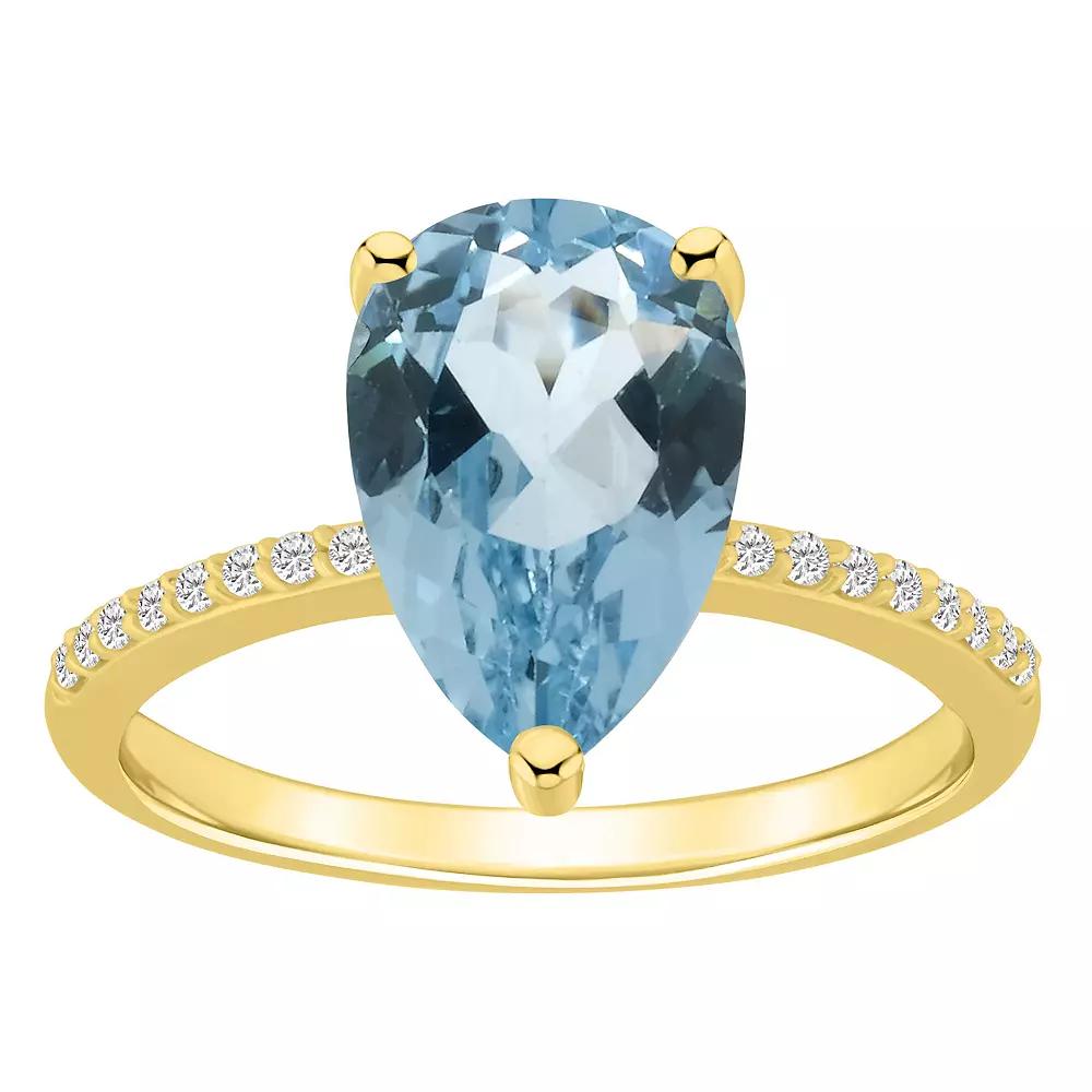 Alyson Layne 14k Gold Pear Shape Sky Blue Topaz & 1/10 Carat T.W. Diamond Ring, Women's, Size: 6 Product Image