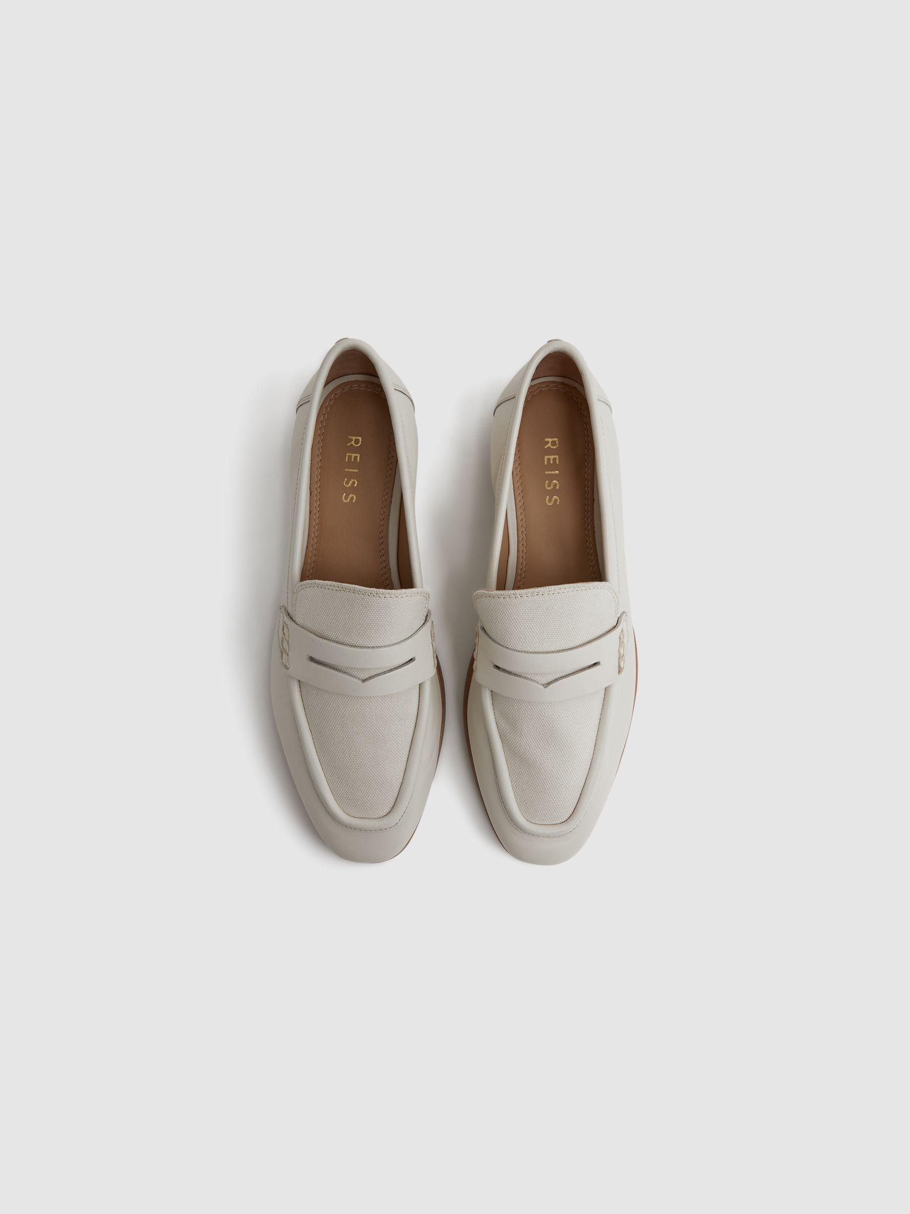 Leather-Cotton Loafers in Off White Product Image