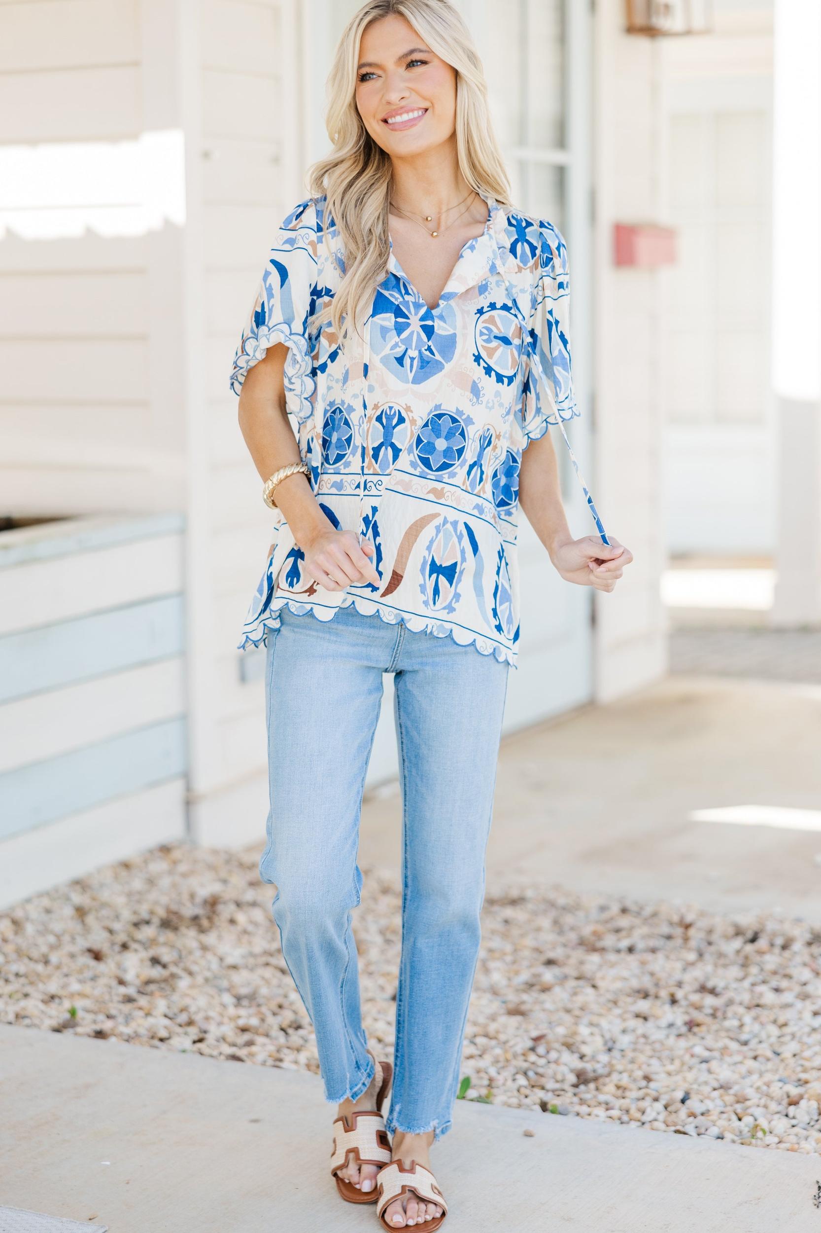 Just So Charming Blue Printed Blouse Female Product Image
