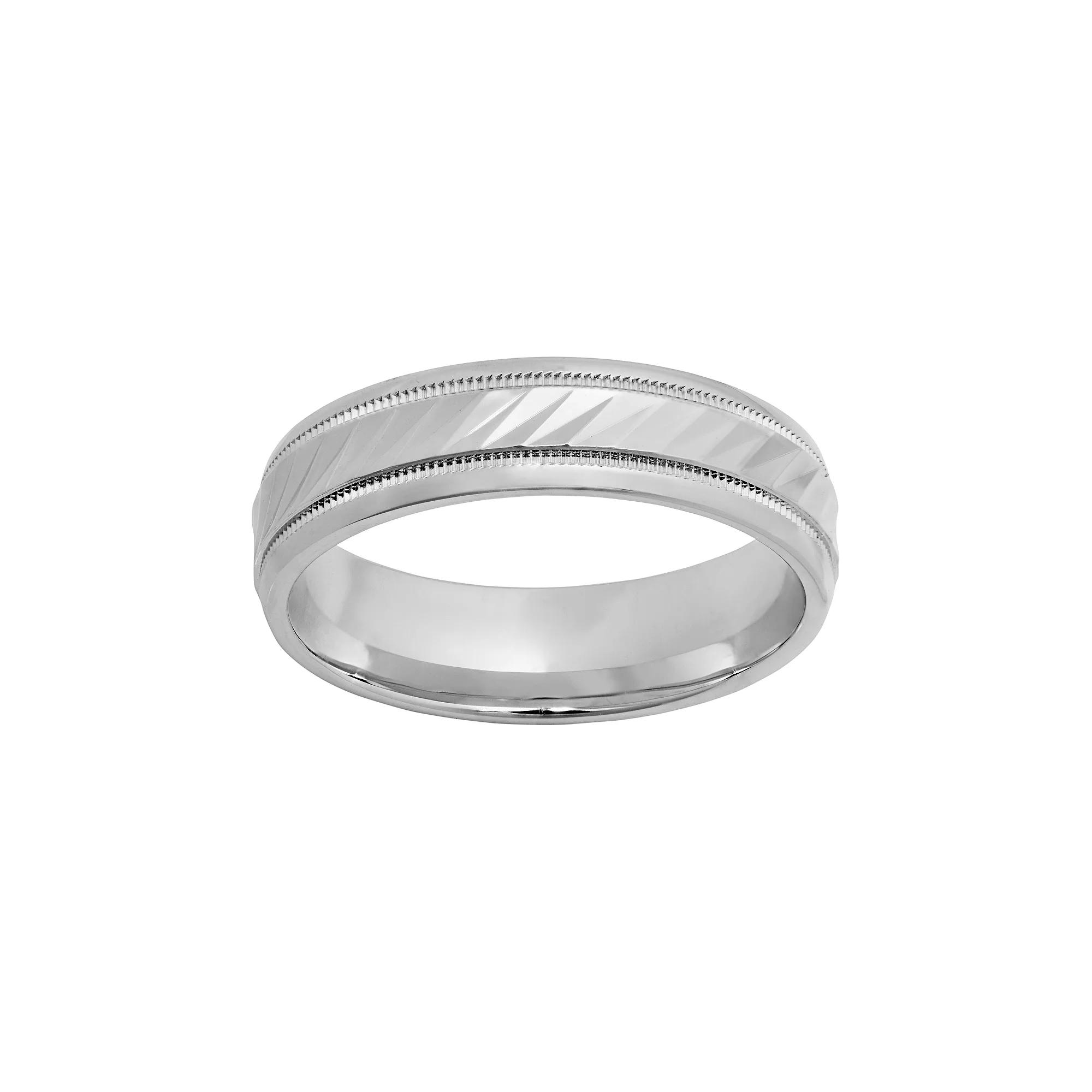 Sterling Silver Wave Wedding Band - Men, Men's, Size: 10, Grey Product Image