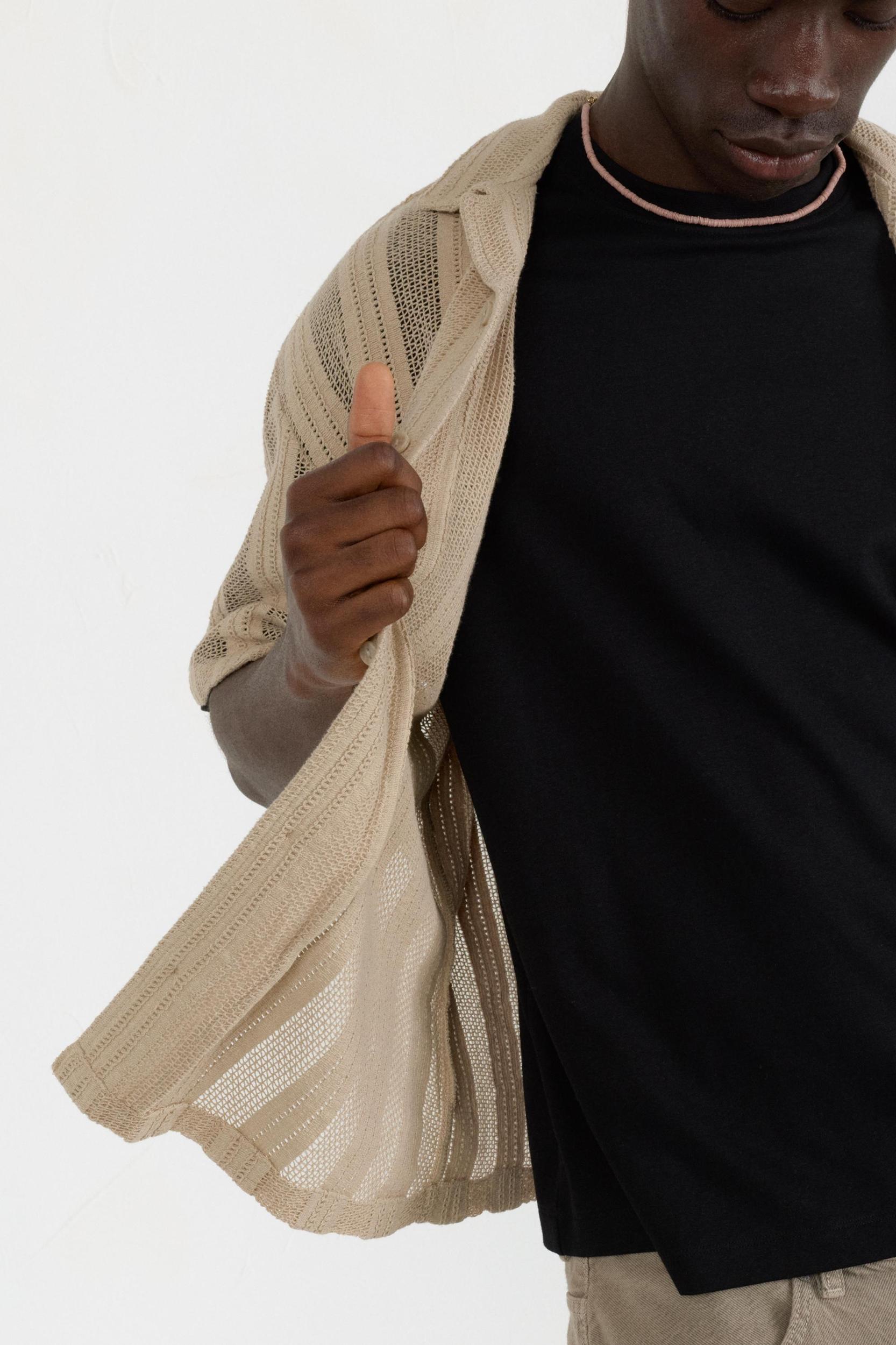 Short sleeve open knit shirt Product Image