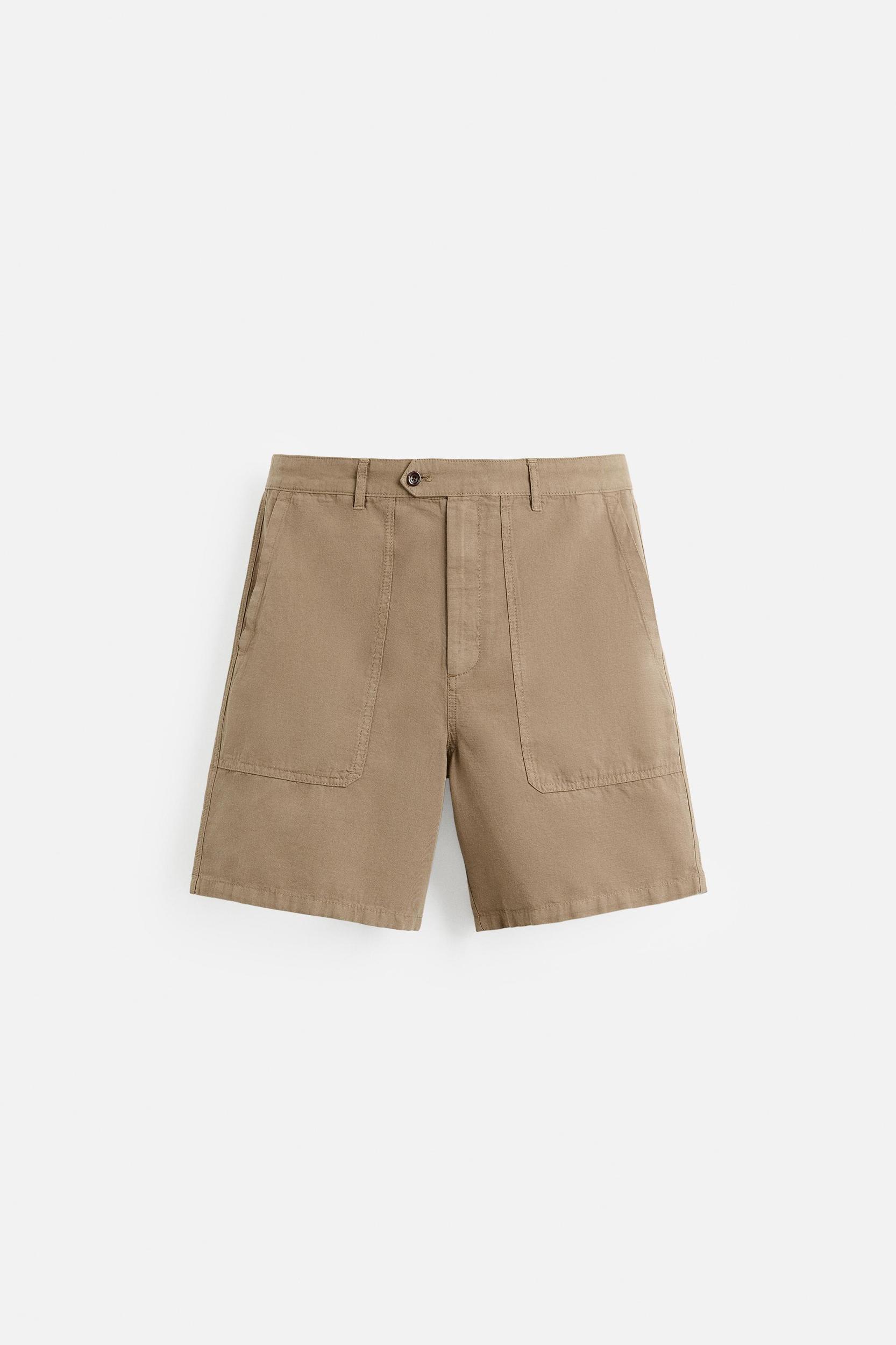WASHED COTTON LINEN SHORTS Product Image