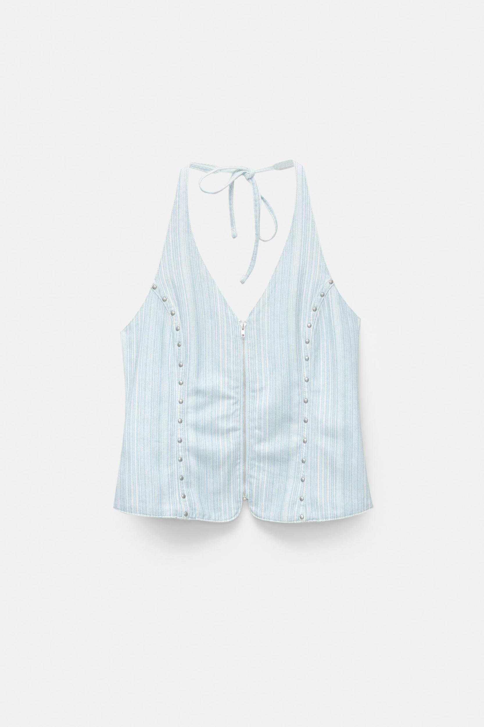 Striped denim halter top Product Image