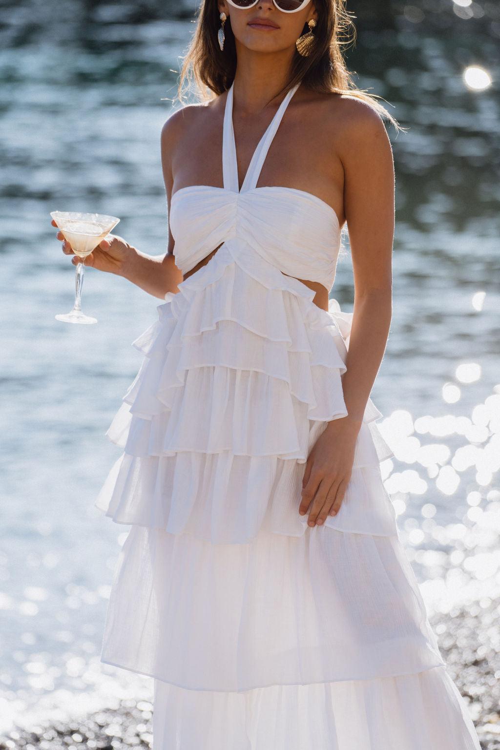 Chateau White Ruffle Maxi Dress Product Image
