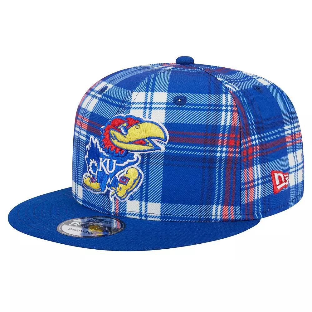 Men's New Era Royal Kansas Jayhawks Plaid 9FIFTY Snapback Hat, Blue Product Image