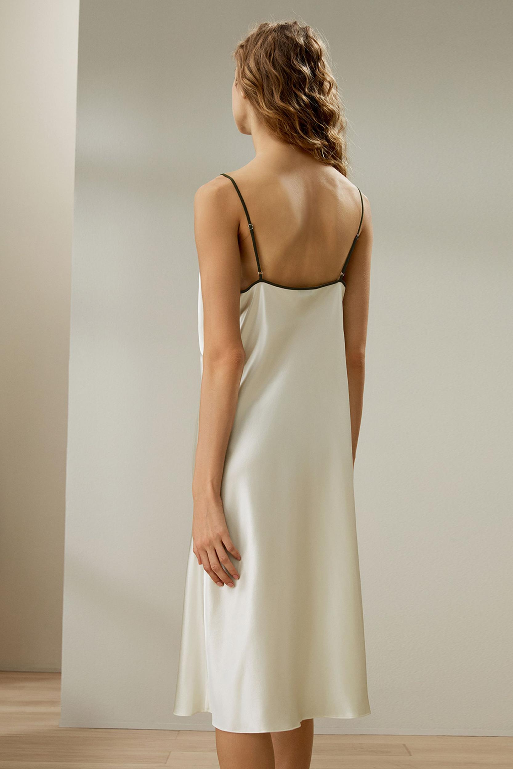 LILYSILK Silk Night Gown for Women Lily White Natural Silk Enchanting Contrast Piping Nighty Gown S Product Image