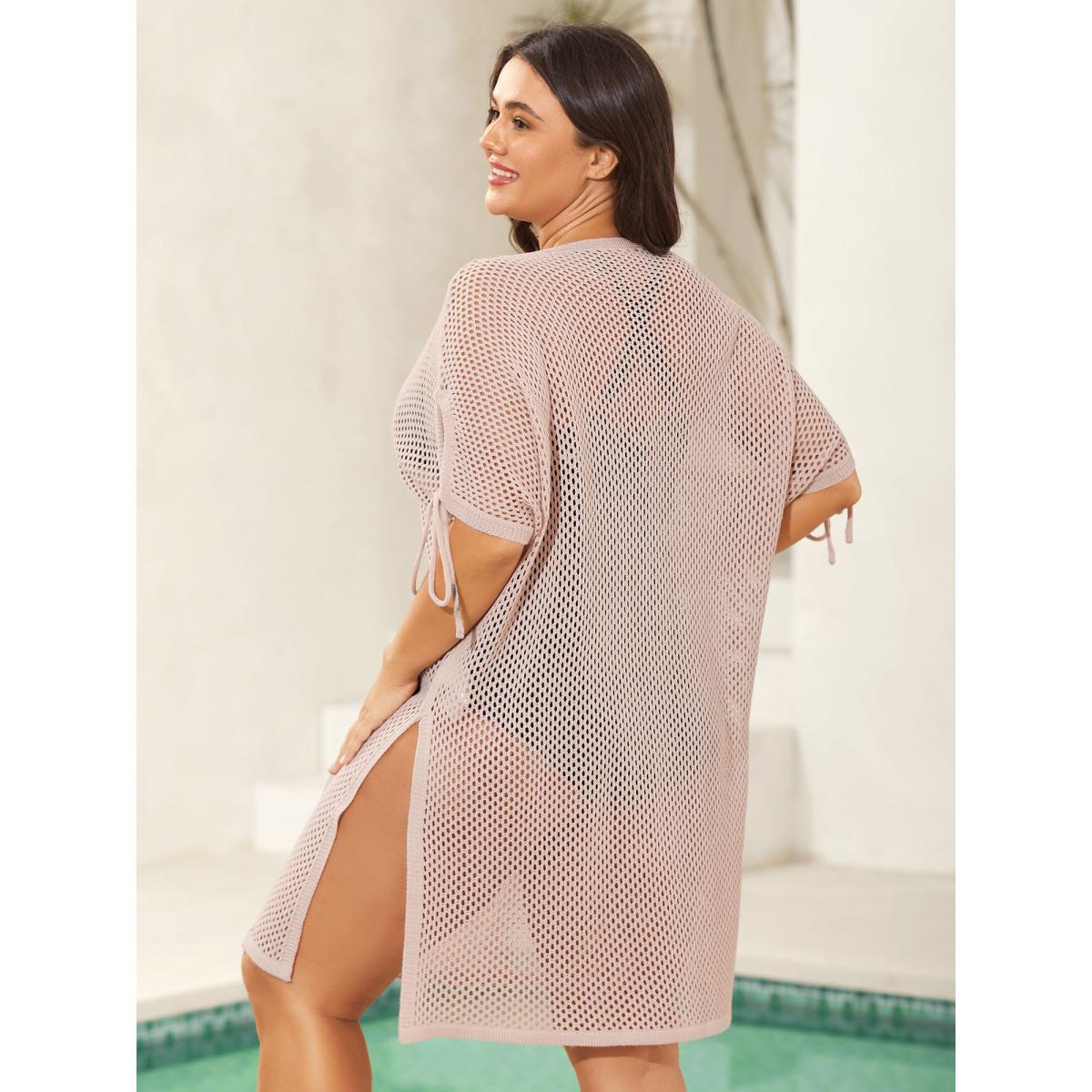 Plus Size Cut-Out Sleeve Tie Swim Cover-Up Women's Swimwear Nudepink Beach Loose Cut-Out Curve Swim Cover Ups BloomChic 22-24/3X Product Image