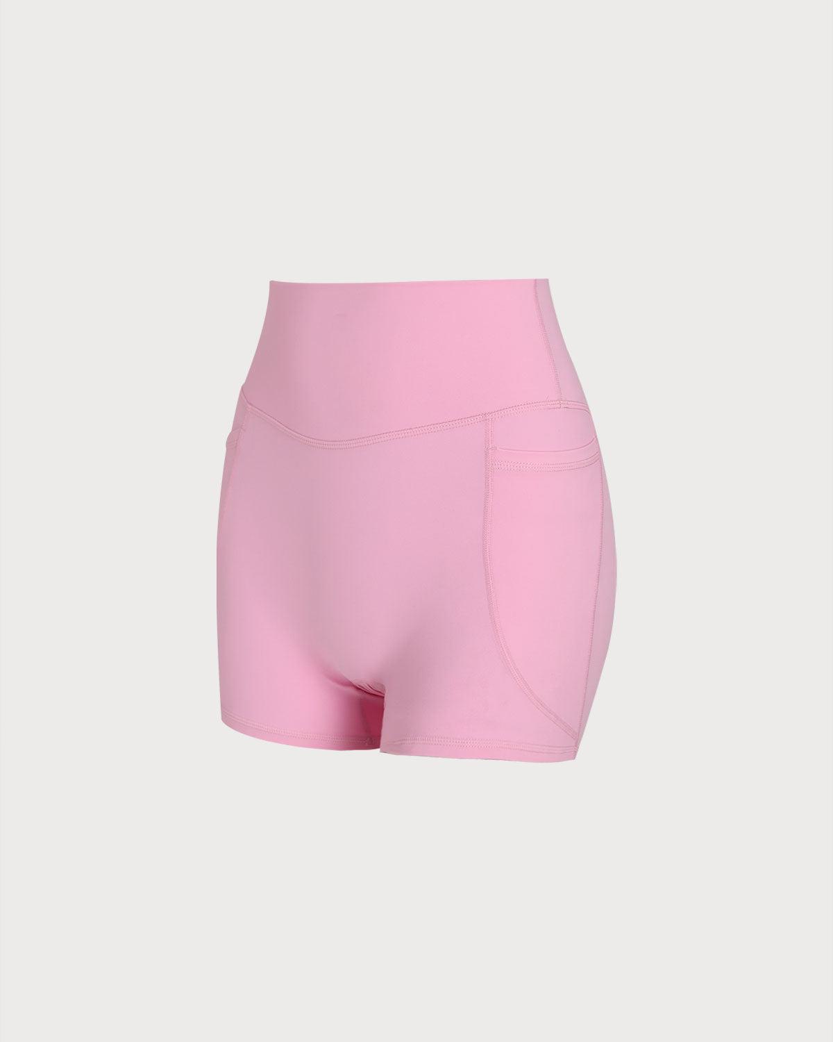 Pink Pocket High Waisted Yoga Shorts Product Image