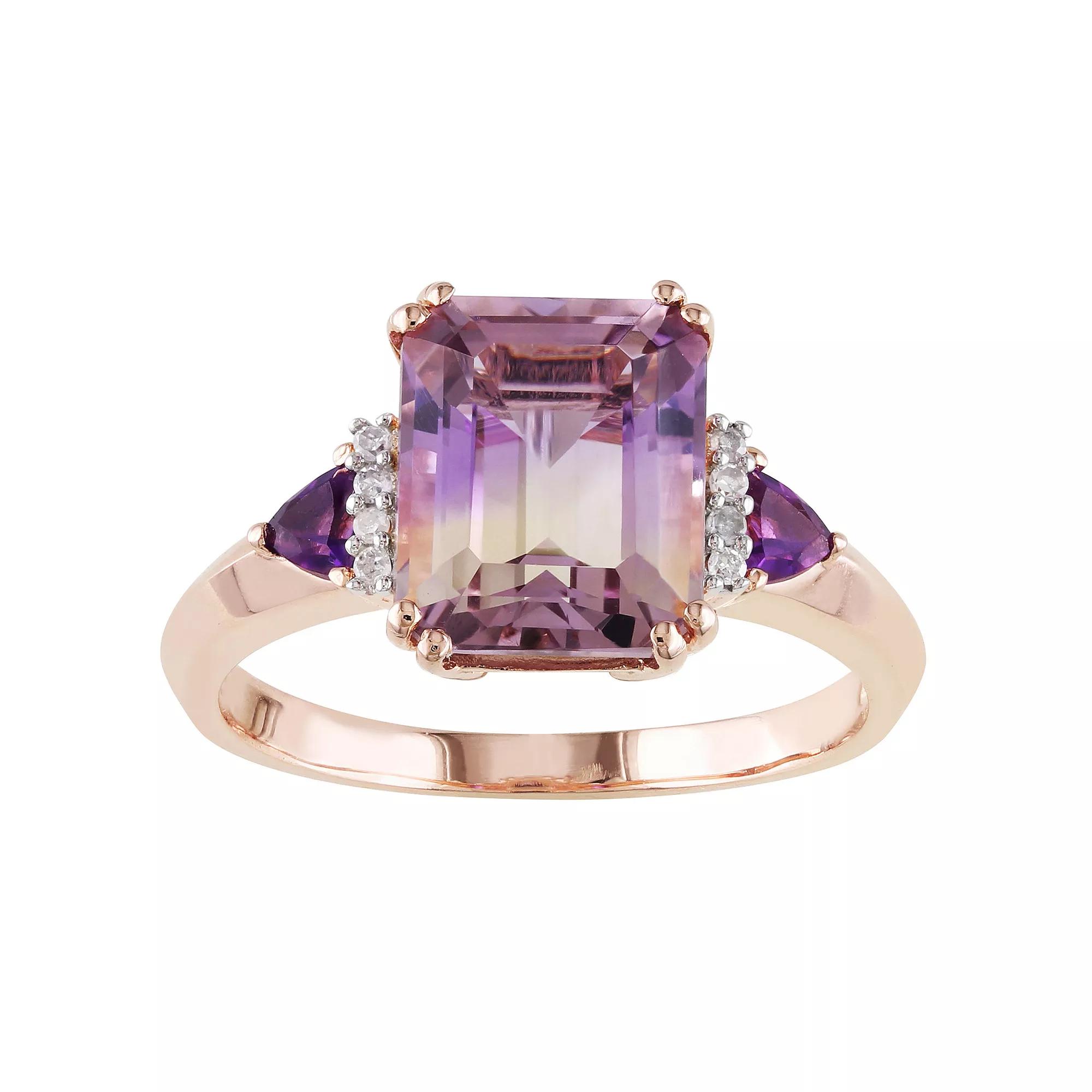 Stella Grace 18k Rose Gold Over Silver Ametrine, Amethyst & Diamond Accent Cocktail Ring, Women's, Size: 6.50, Pink Tone Product Image