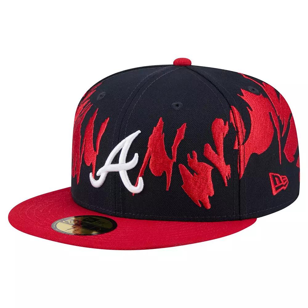 Mens New Era /Red Atlanta Braves Retro Pattern 59FIFTY Fitted Hat Blue Product Image