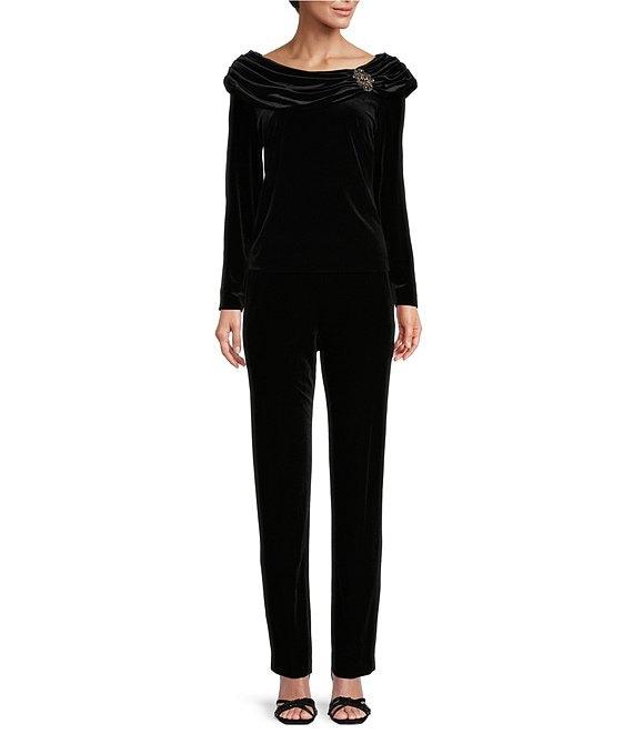 Alex Evenings Stretch Velvet Slim Leg Flat Front Pull-On Pants Product Image