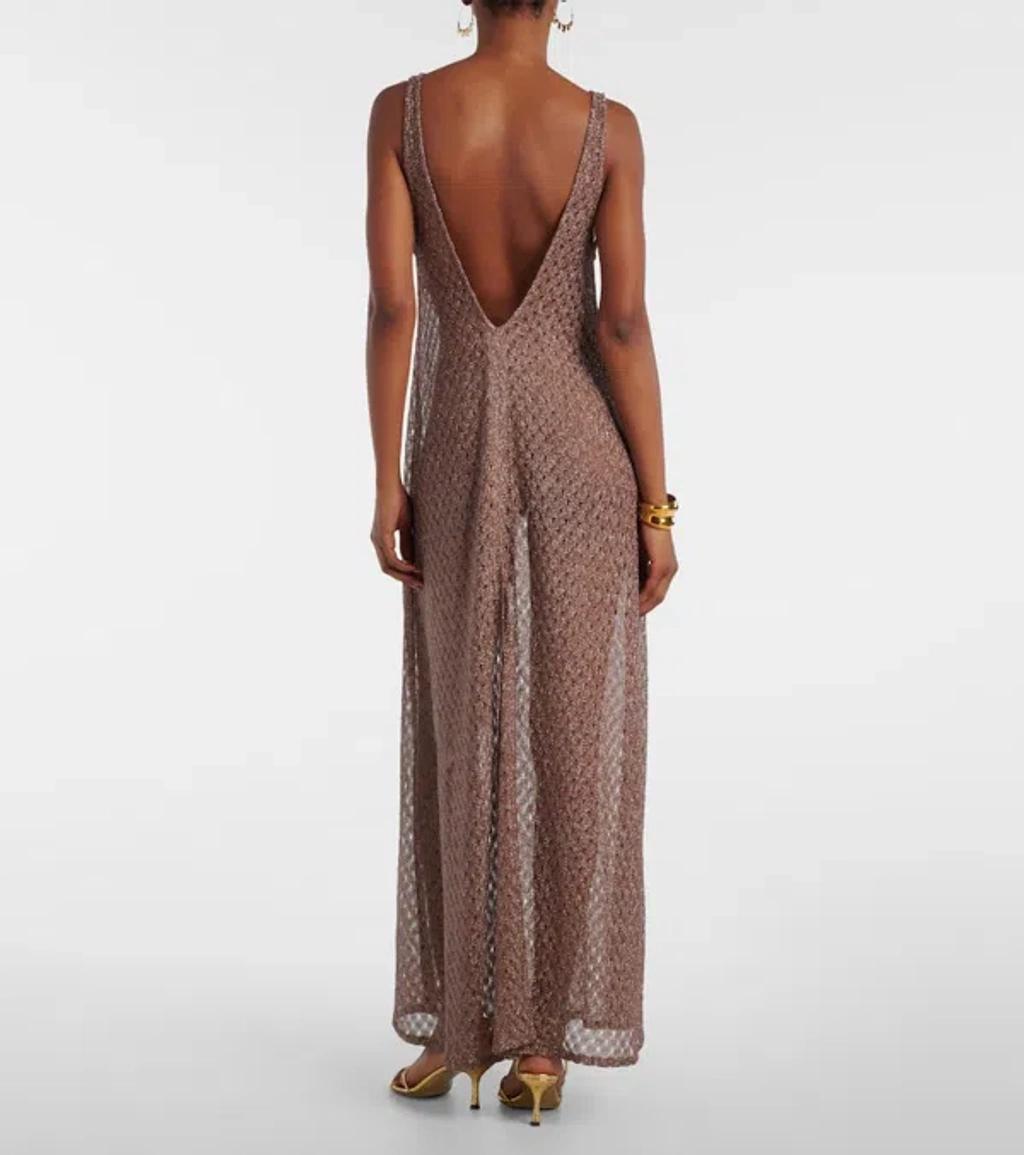 MISSONI Open Knit V-neck Knitted Dress In Brown Product Image