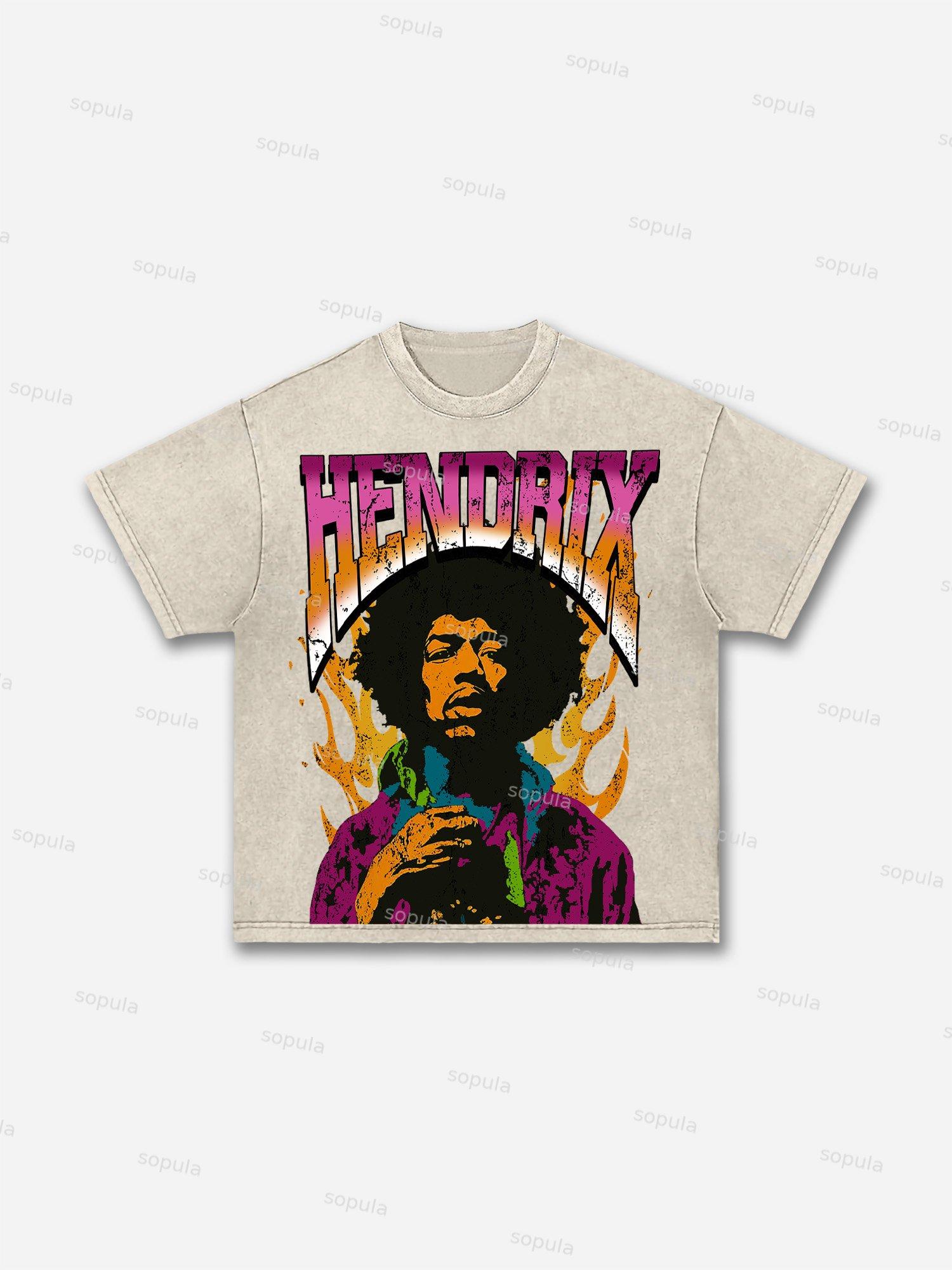 Jimi Hendrix Print Acid Wash T-shirt Product Image