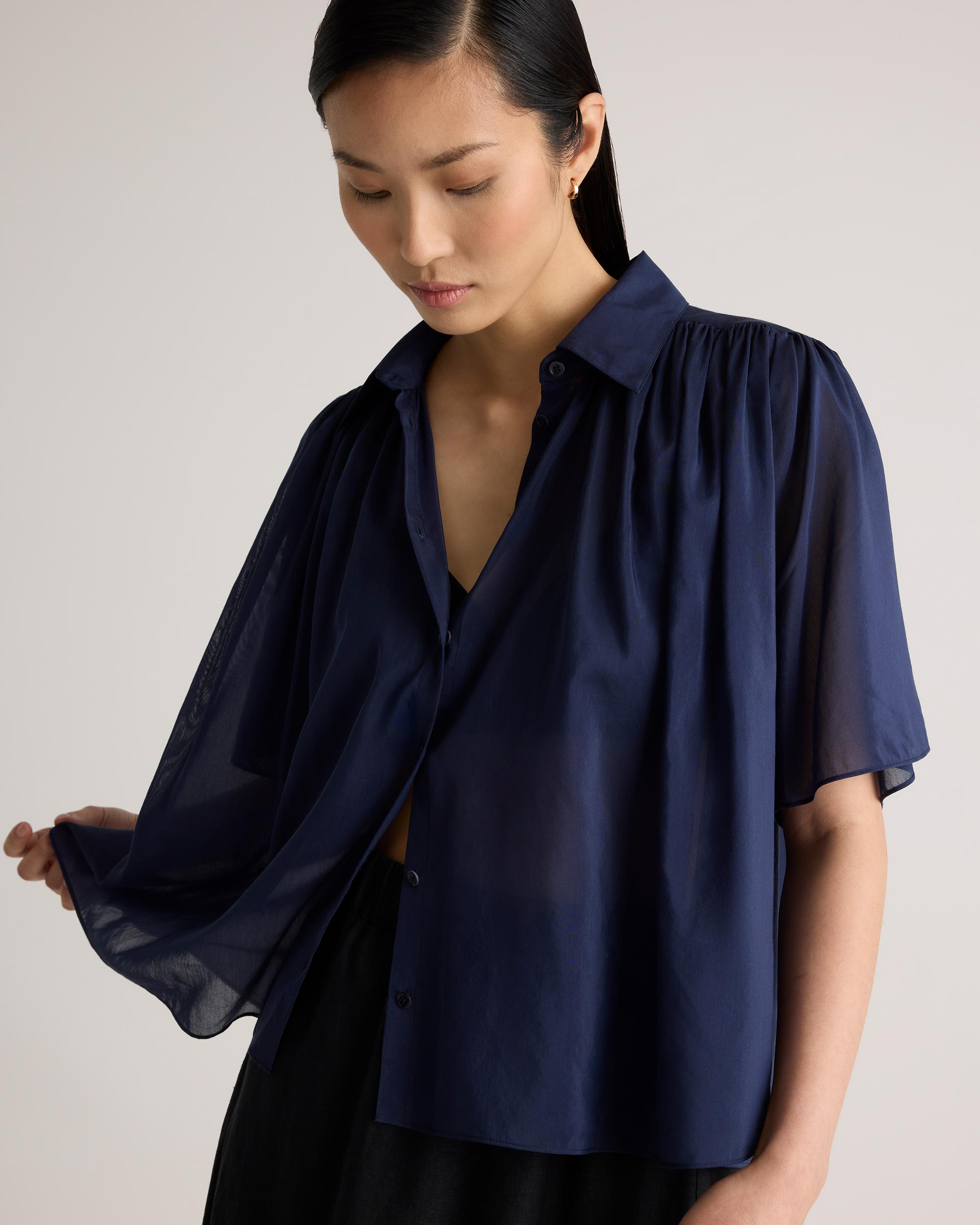 Quince | Women's Cotton-Silk Voile Short Sleeve Blouse Size XS Product Image