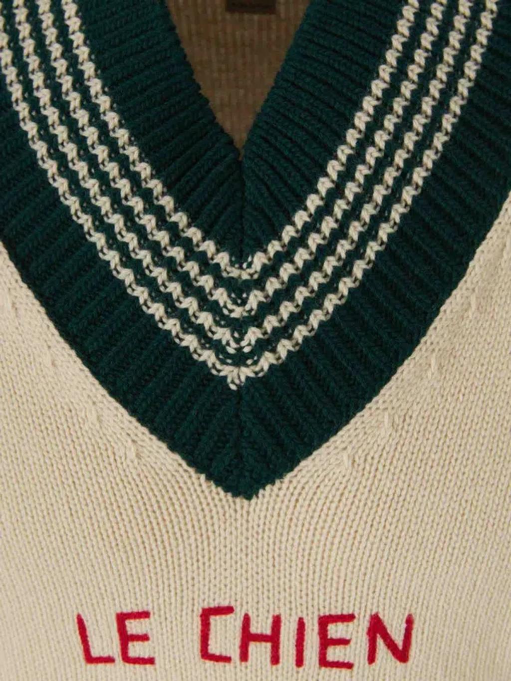 VALENTINO Embroidered V-neck Crewneck Sweater With Ribbed Trim In White Product Image