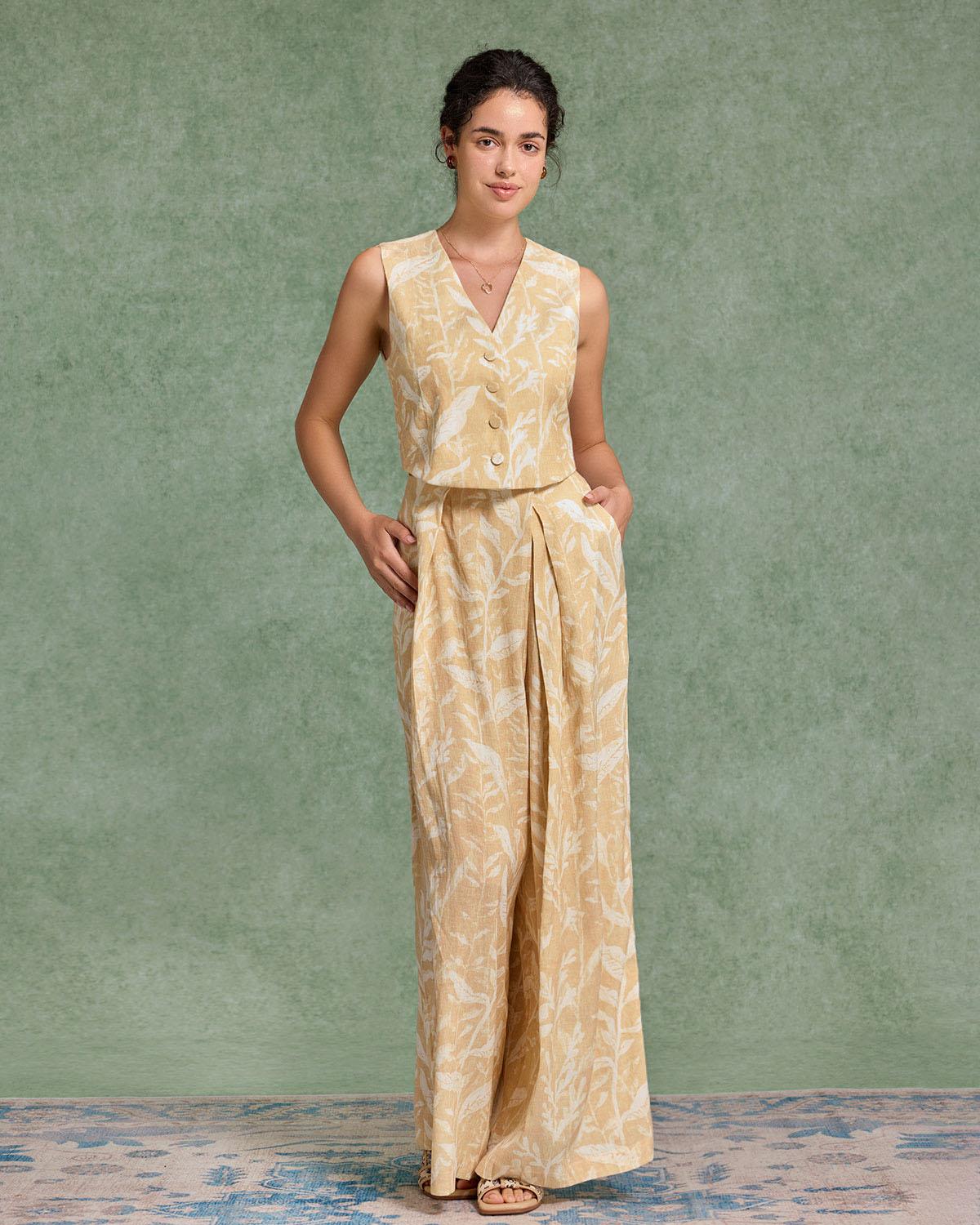 Yellow Floral Wide Leg Pants Product Image
