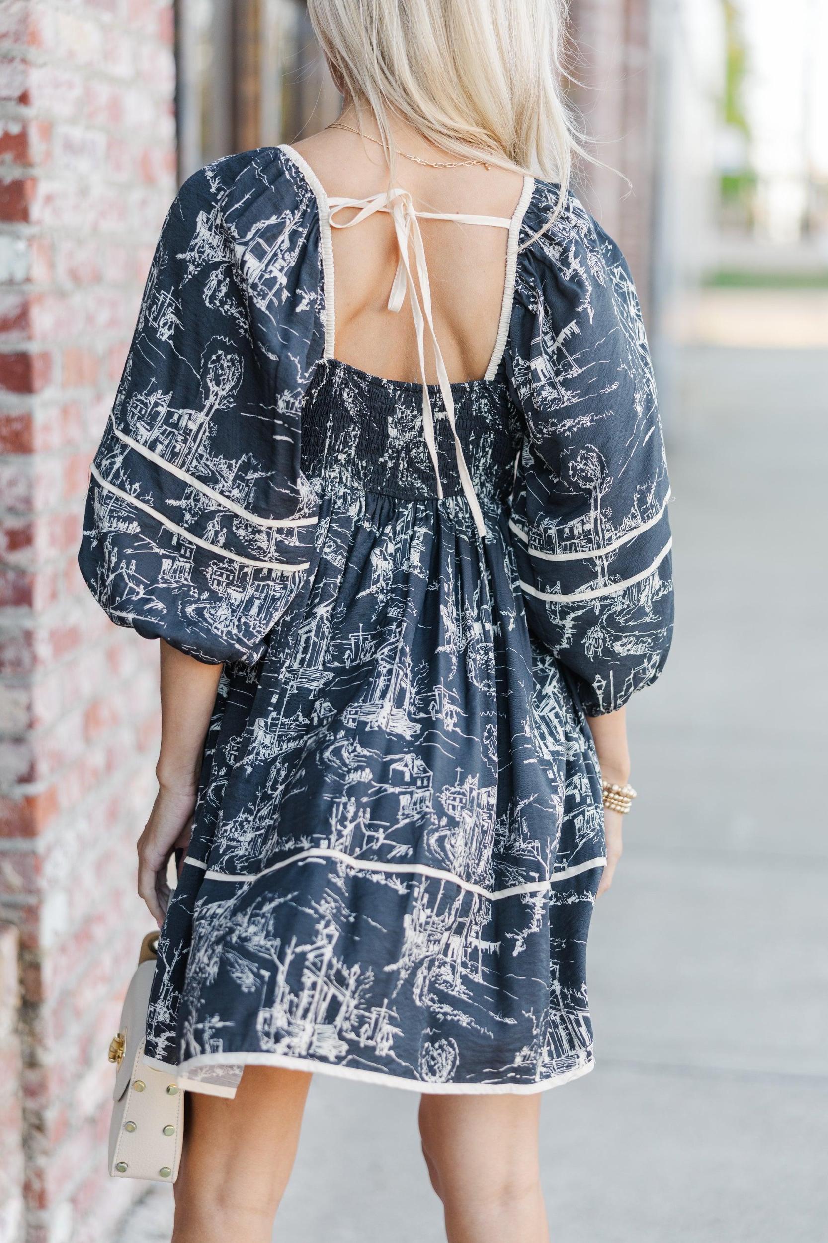 Give It Your All Charcoal Gray Toile Dress Female Product Image