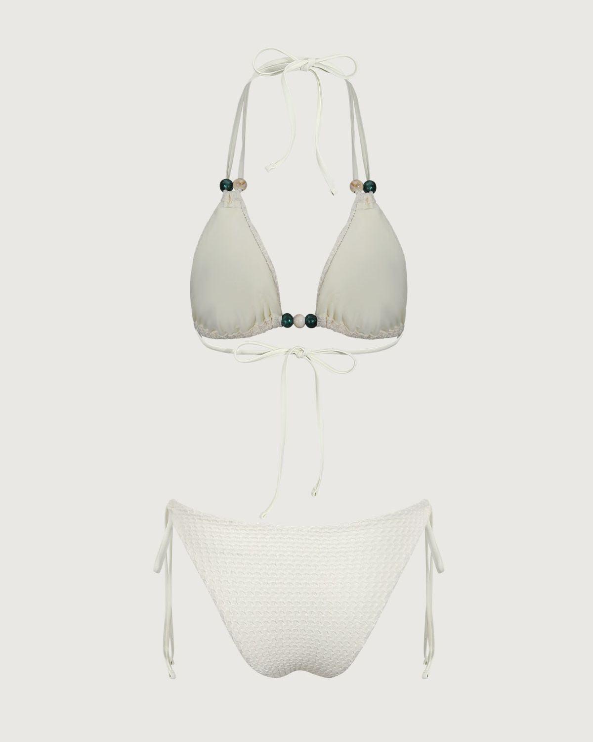 Beige Cut Out Beaded Bikini Set Product Image