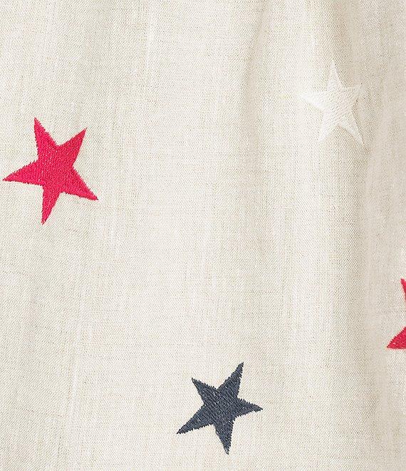 John Mark Plus Size Allover Embroidered Stars Wire Collar Long Roll-Tab Sleeve Button Front Tie Blouse Product Image