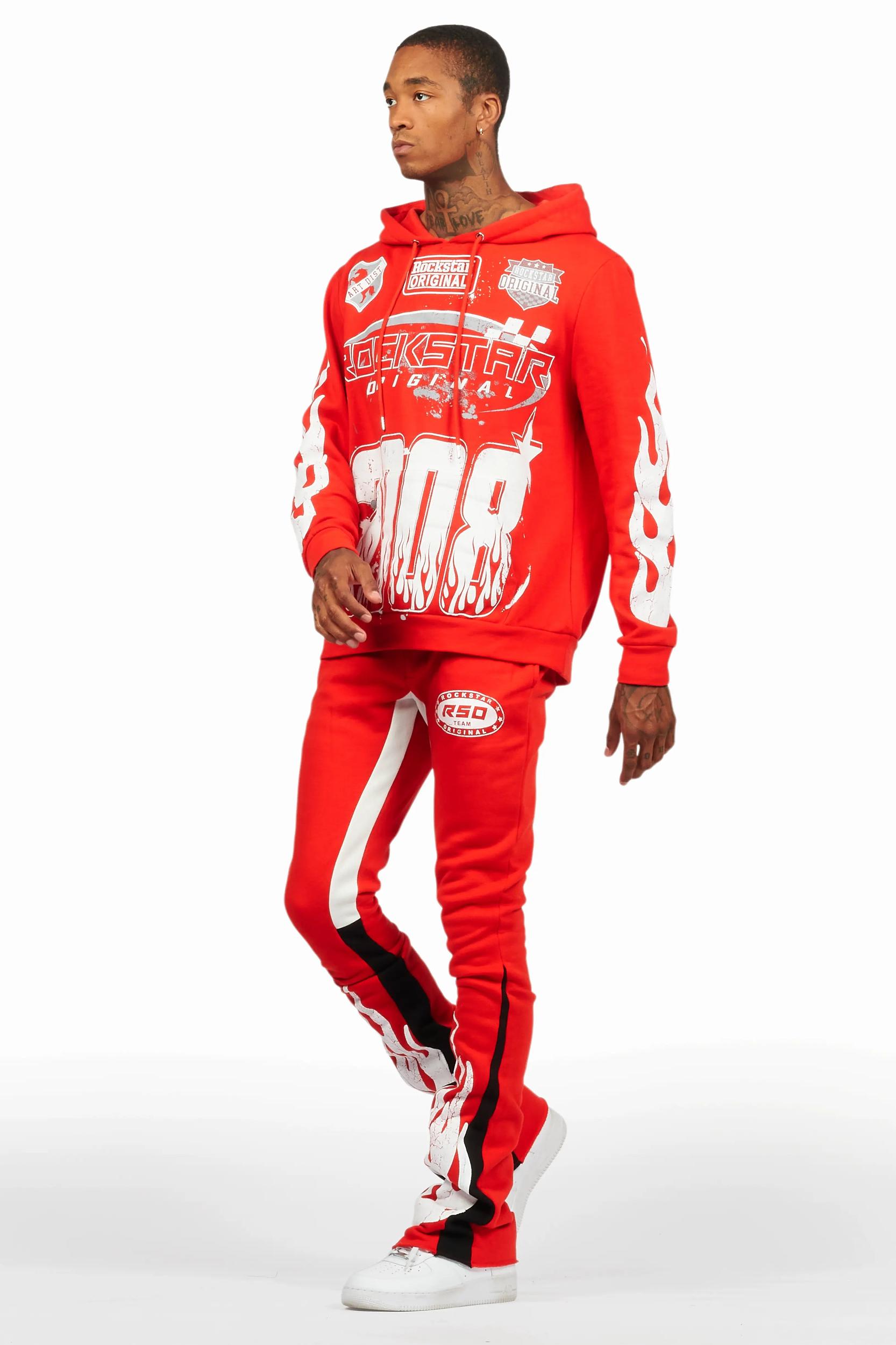 Amos Red/White Hoodie/Stacked Flare Track Set Male Product Image