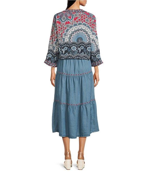 John Mark Embroidered Printed Tiered Kimono Midi Dress Set Product Image