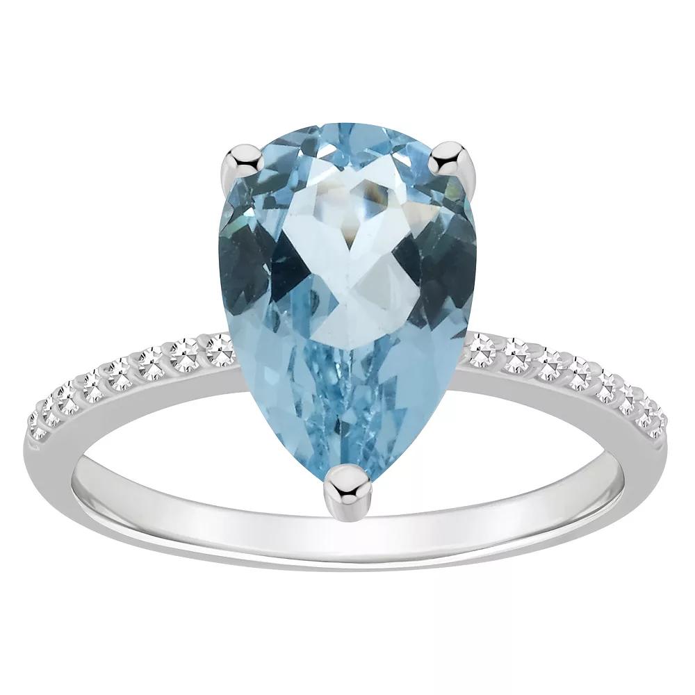Alyson Layne Sterling Silver 10 mm x 8 mm Pear Shape Gemstone & 1/10 Carat T.W. Diamond Ring, Women's, Blue Topaz Product Image