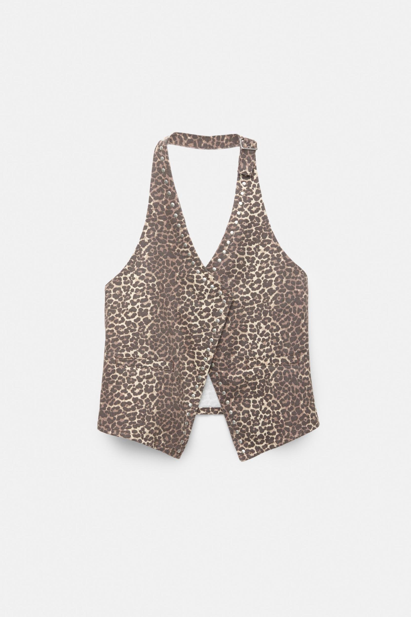 Studded leopard print halter top Product Image