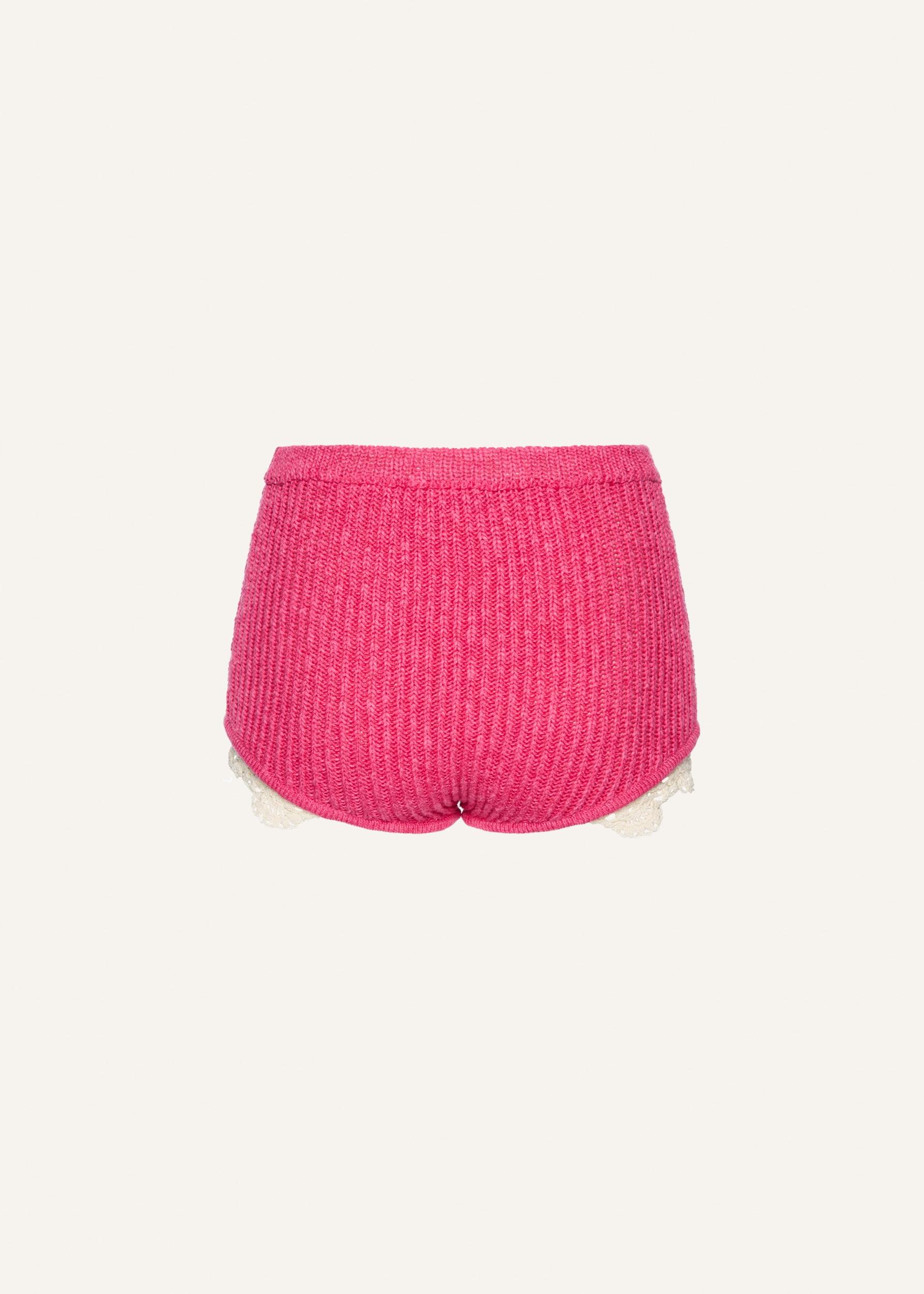 Lace detail ribbed knitwear shorts in pink Product Image