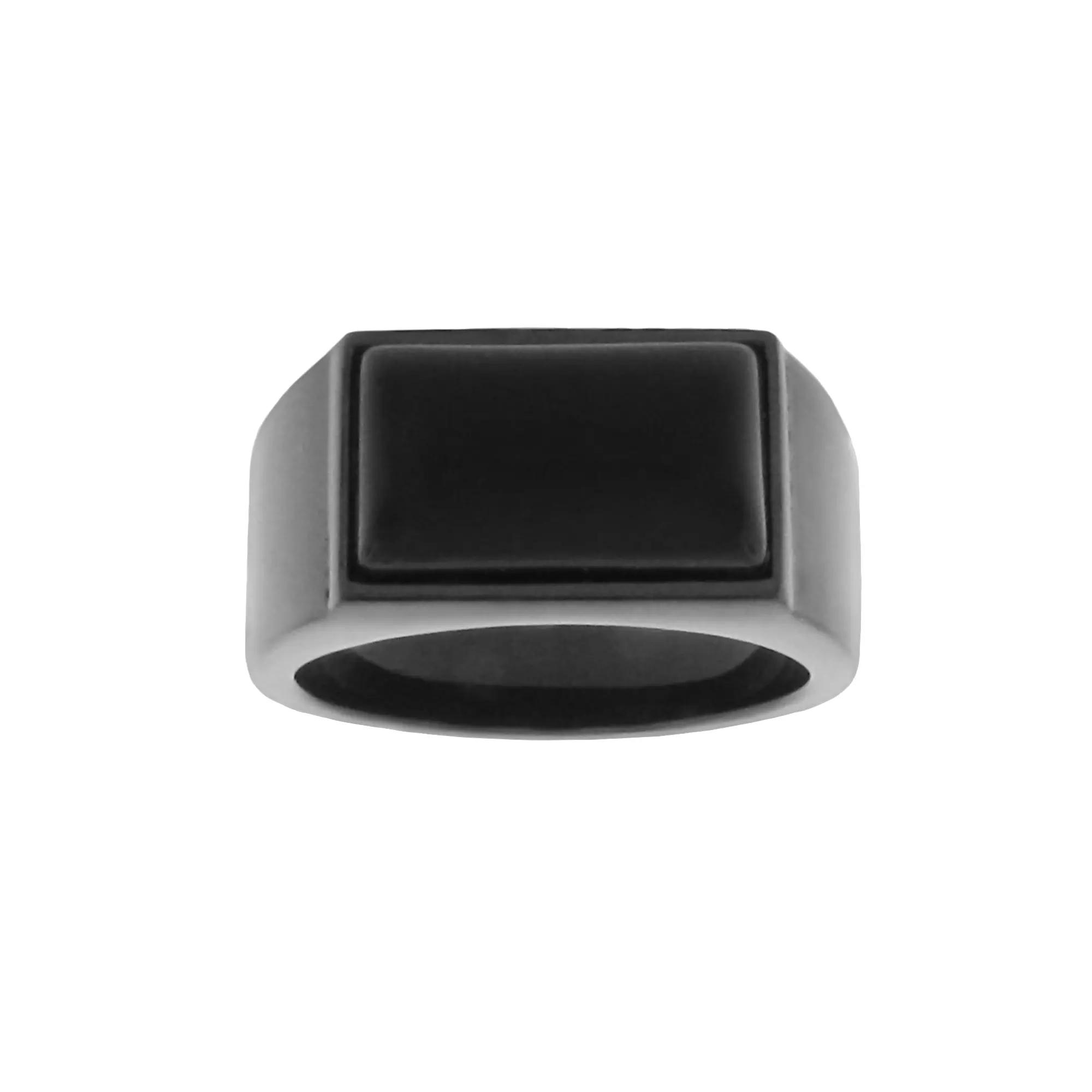 LYNX Stainless Steel Black Ion Black Agate Ring - Men, Men's,  Product Image