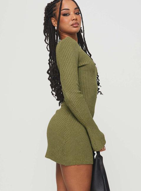 Osment Long Sleeve Knit Mini Dress Olive Product Image