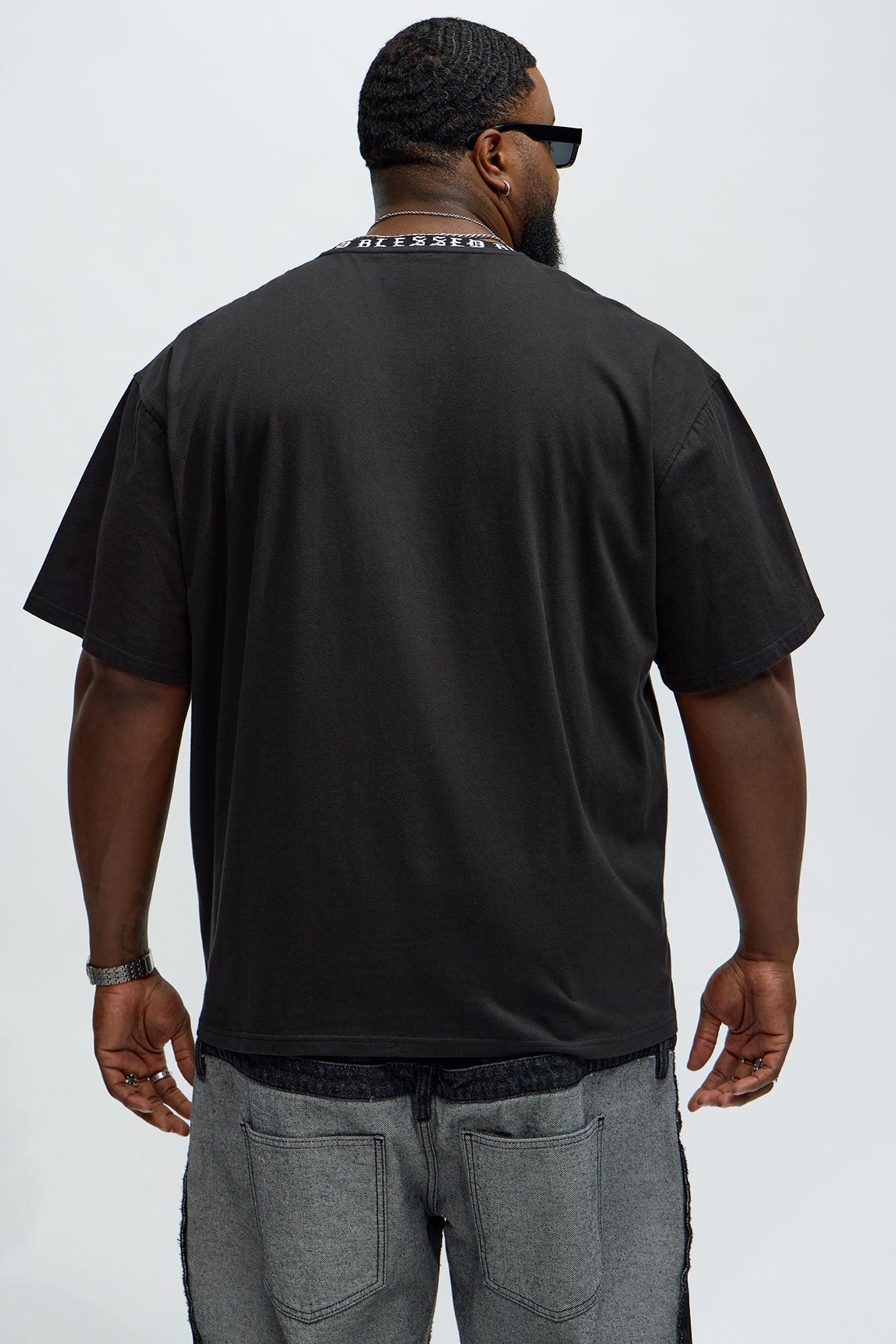 Short Sleeve Blessed Graphic Collar Tee - Black Product Image