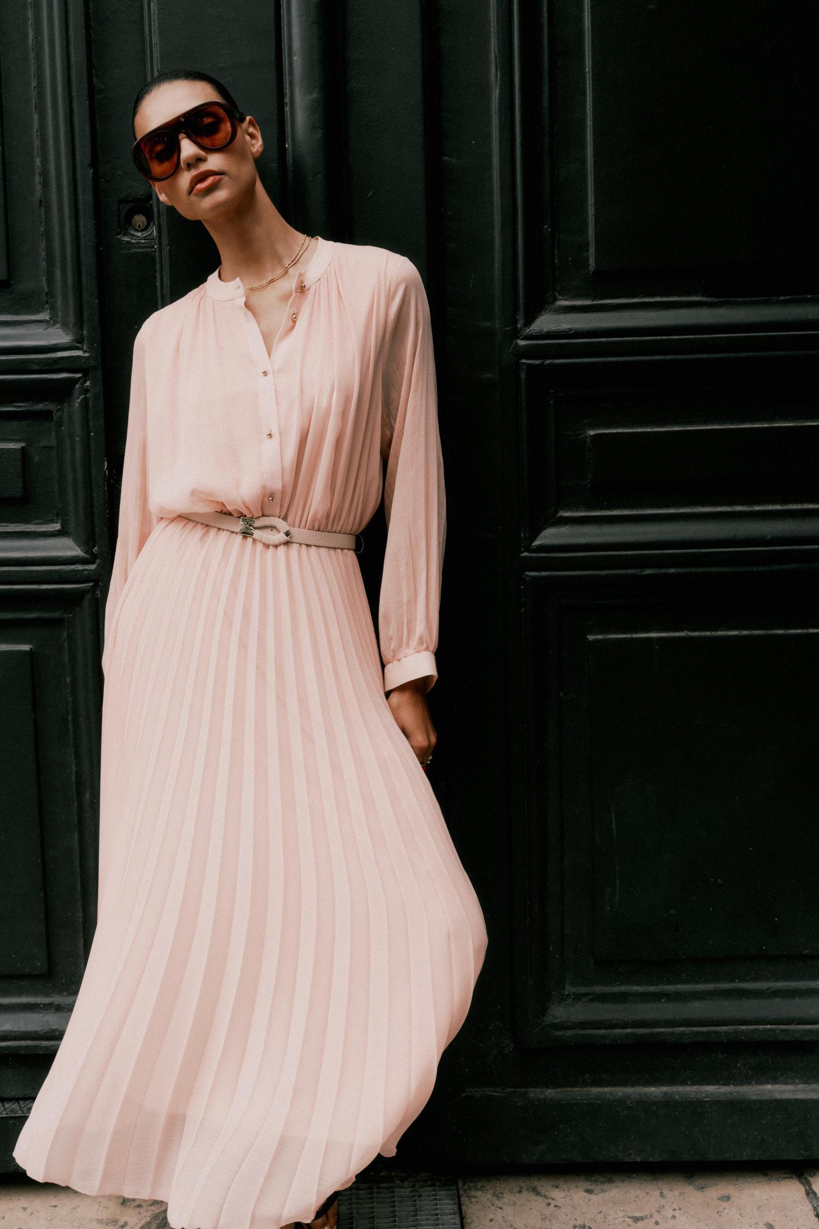 BELTED PLEATED MIDI DRESS Product Image