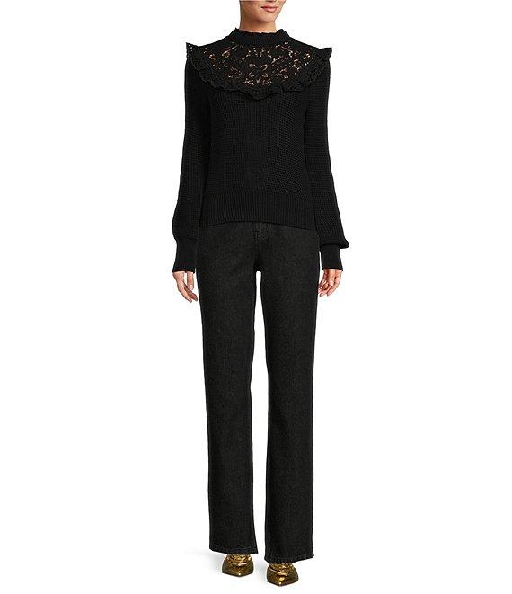 Antonio Melani x Jennifer Sumko Catherine Woven Yarn Ruffle Lace Mock Neck Long Sleeve Sweater Product Image