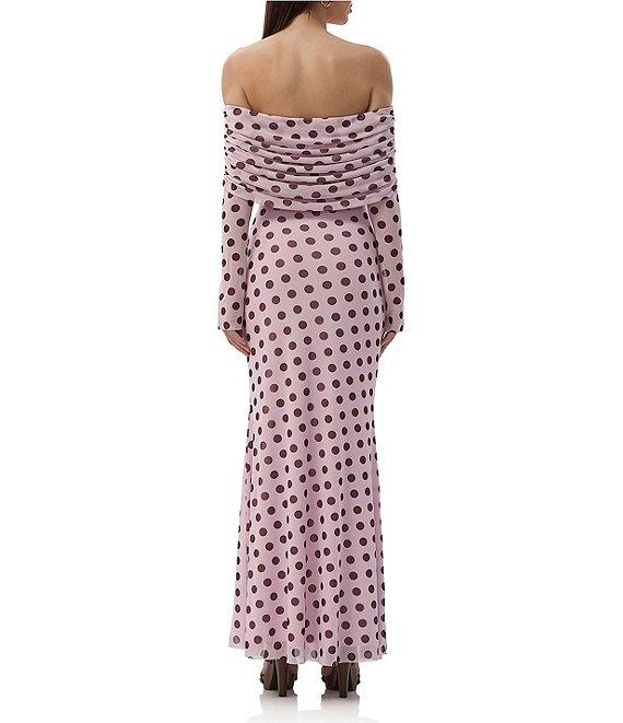 AFRM Thelma Dot Print Off-The-Shoulder Long Sleeve Mesh Maxi Dress Product Image