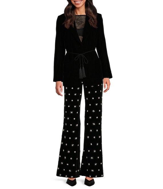 Chelsea & Violet Belinda Velvet Notch Collar Long Sleeve Tie Smoking Jacket Product Image