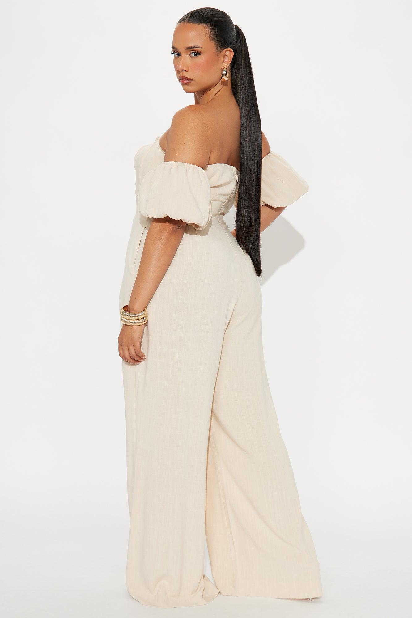 Out And About Linen Jumpsuit - Oatmeal Product Image