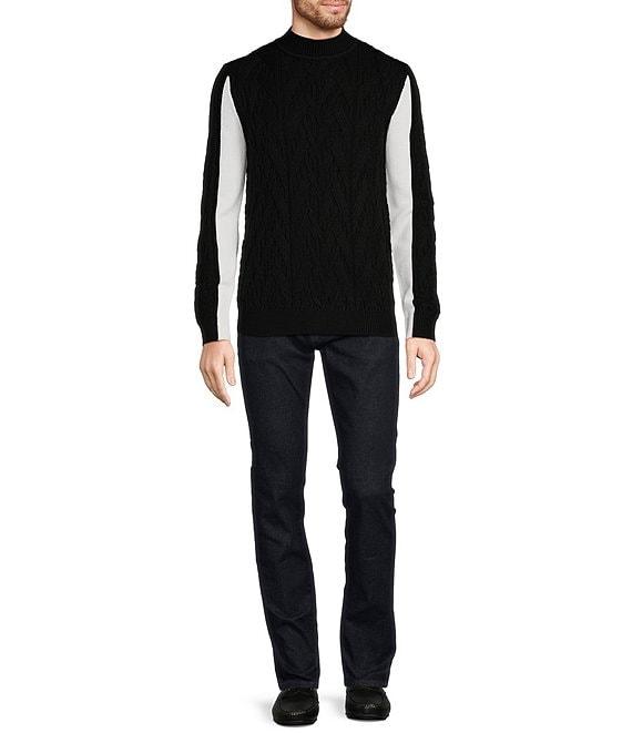 Murano Inflorescence Collection Color Block Textured Mock Neck Wool Blend Sweater Product Image