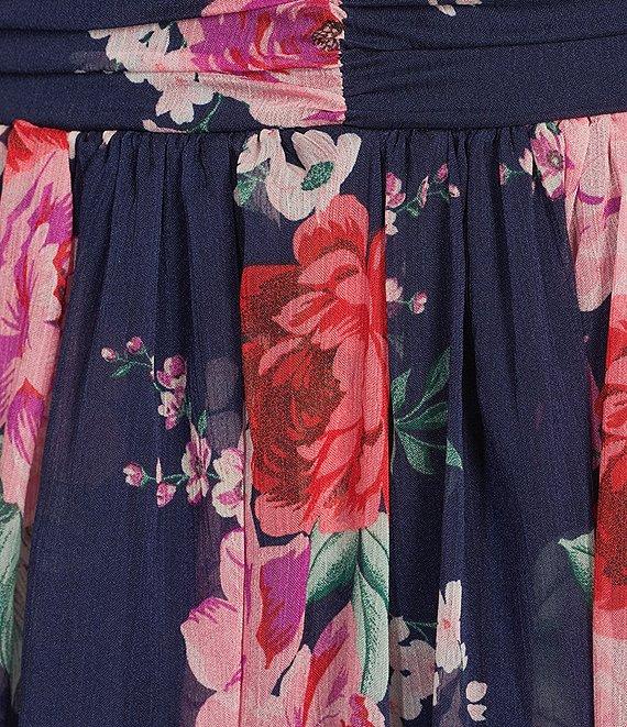 B. Darlin Floral Printed Tie Shoulder Shirred Bust Ruffle Midi Dress Product Image