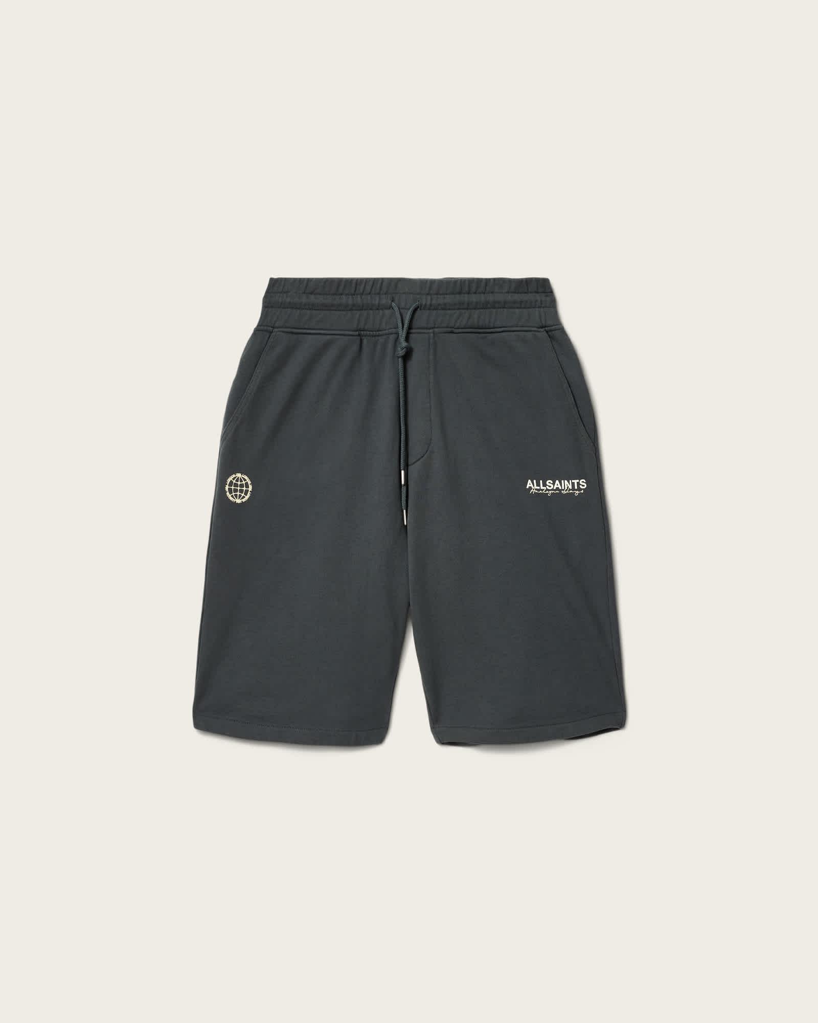 Emblem Mid Rise Cotton Sweat Shorts Washed Black | ALLSAINTS US Product Image