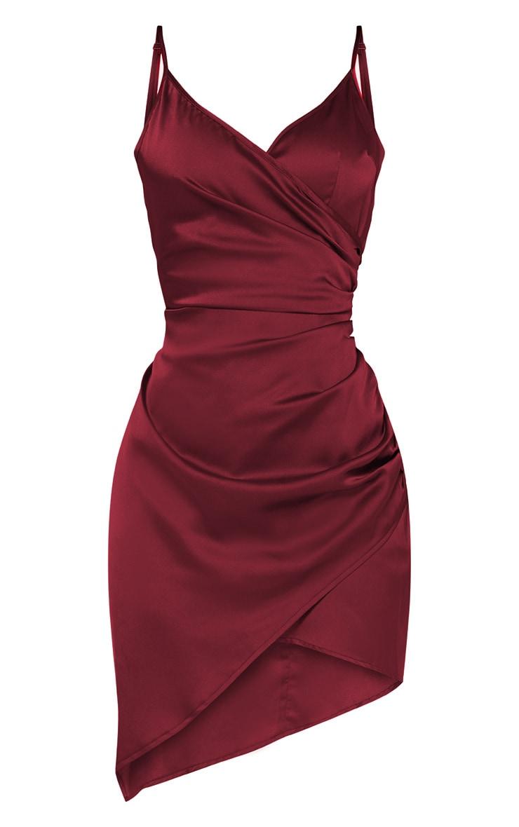 Shape Burgundy Satin Wrap Dress Product Image
