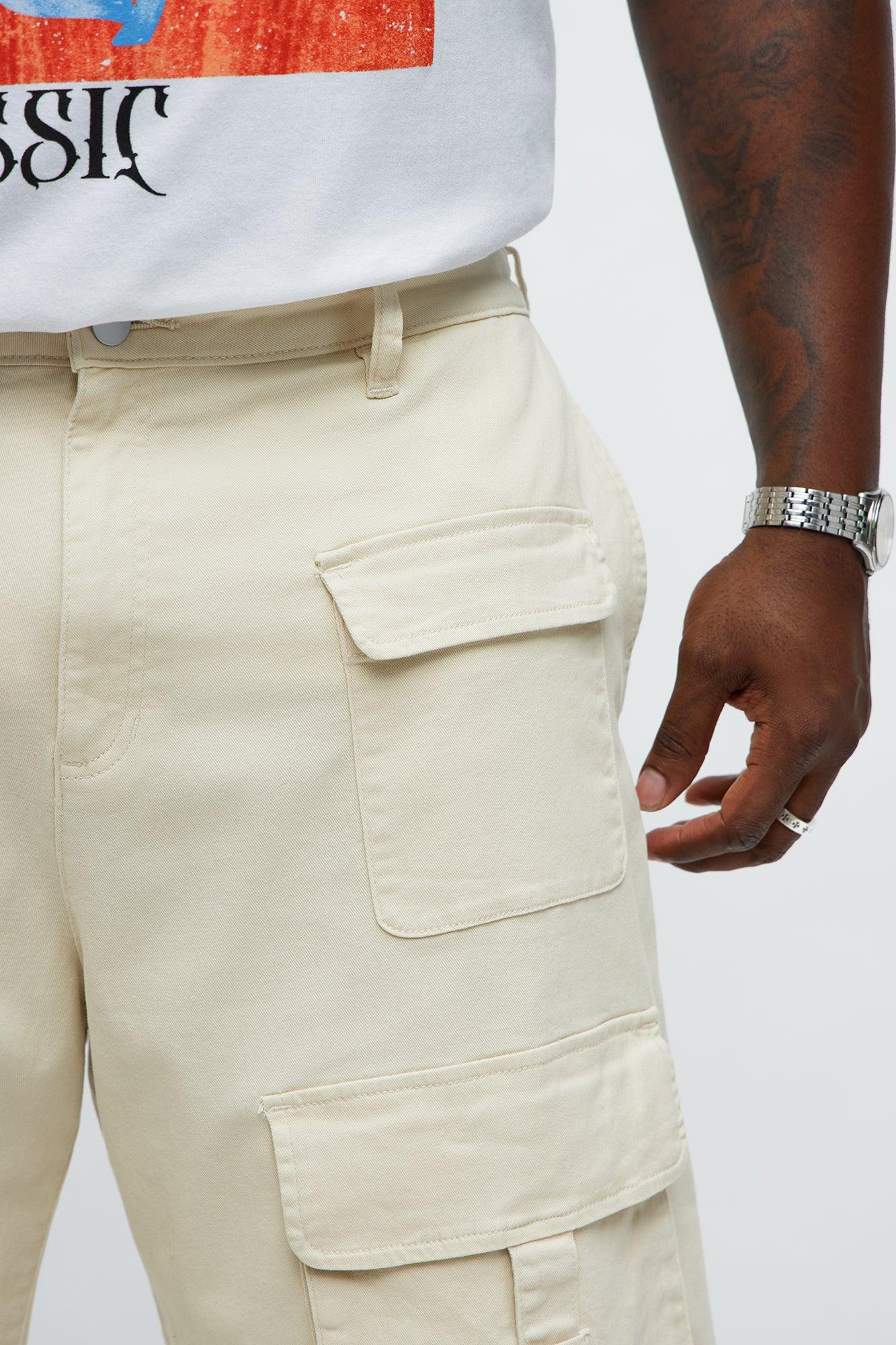 Baggy Oversized Pocket Cargo Shorts - Cream Male Product Image