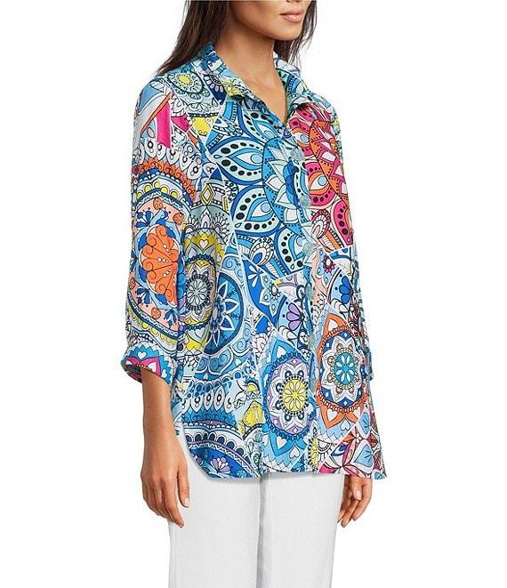 Ali Miles Medallion Print Wire Collar 3/4 Sleeves Button Front Tunic Product Image
