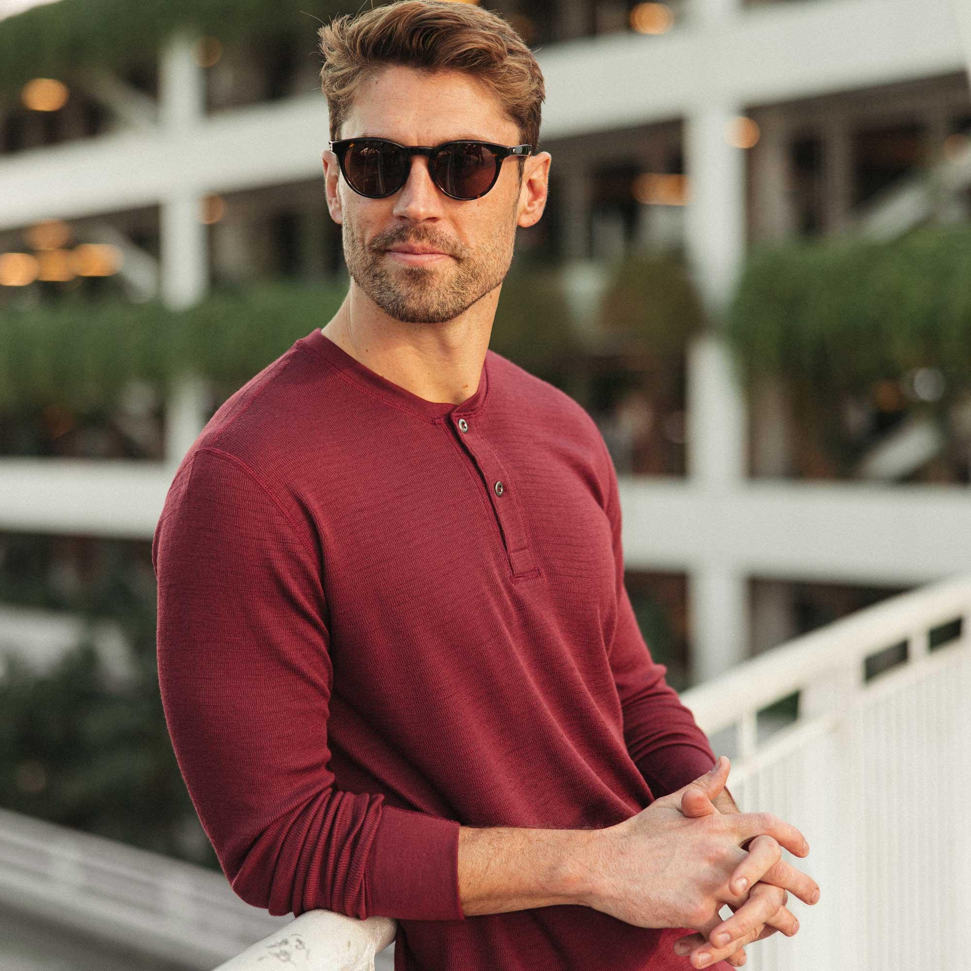 Merino Wool Waffle Henley | Burgundy Product Image