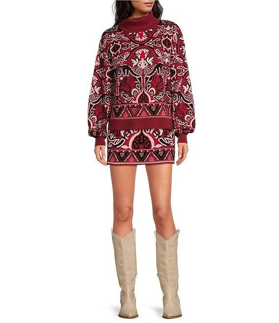Chelsea & Violet Arlo Fair Isle Knit Turtleneck Long Blouson Sleeve Cropped Sweater Product Image
