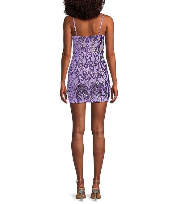 B. Darlin Spaghetti Strap Sweetheart Bustier Pattern Sequin Dress Product Image