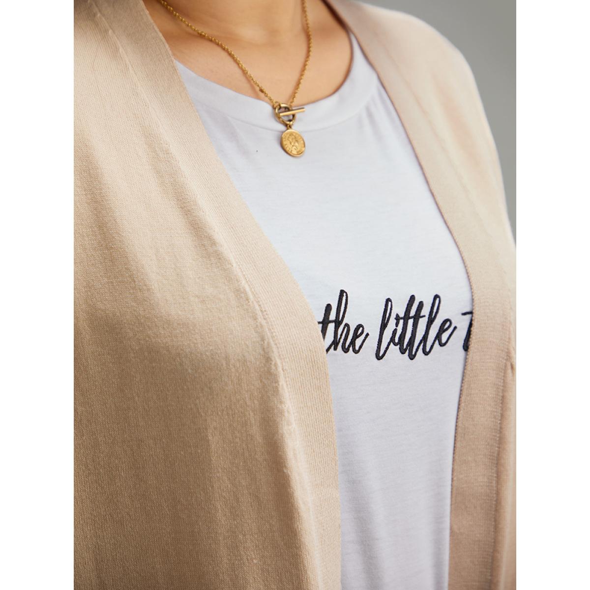 Plus Size Solid Elastic Cuffs Open Front Cardigan Champagne Women Casual Loose Long Sleeve Everyday Cardigans BloomChic 10/M Product Image